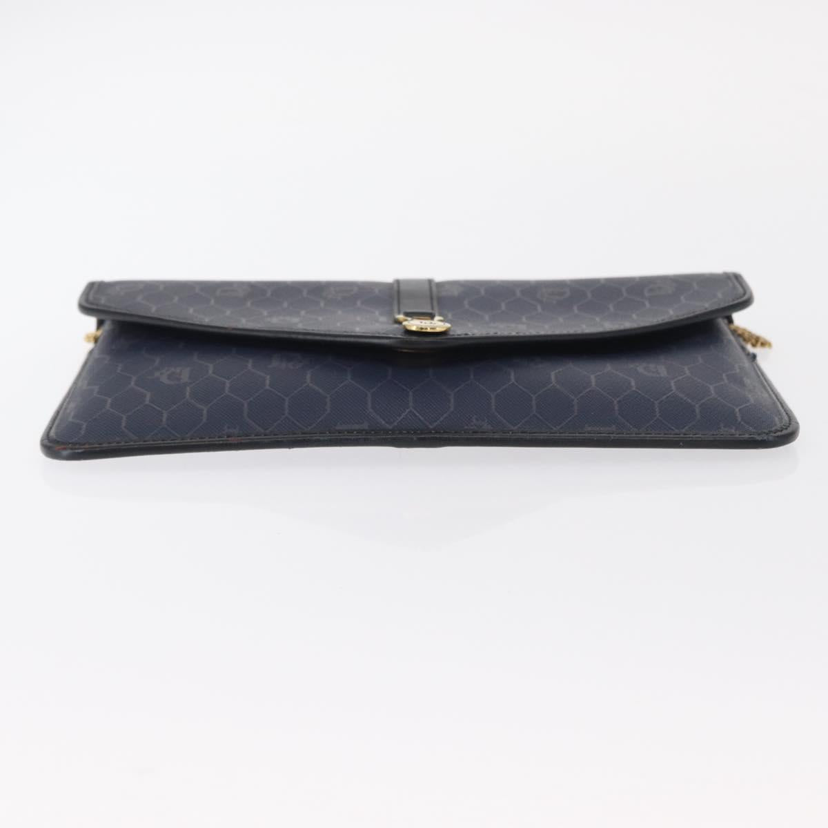 Christian Dior Honeycomb Canvas Chain Shoulder Bag PVC Navy Gold Auth 156493
