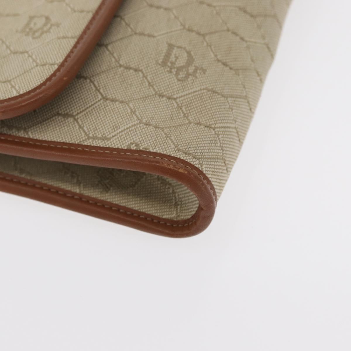 Christian Dior Honeycomb Canvas Chain Shoulder Bag PVC Beige Gold Auth 156494