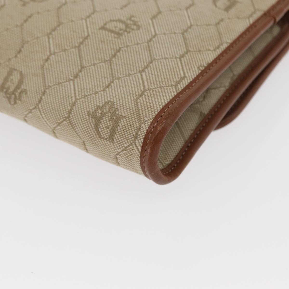 Christian Dior Honeycomb Canvas Chain Shoulder Bag PVC Beige Gold Auth 156494