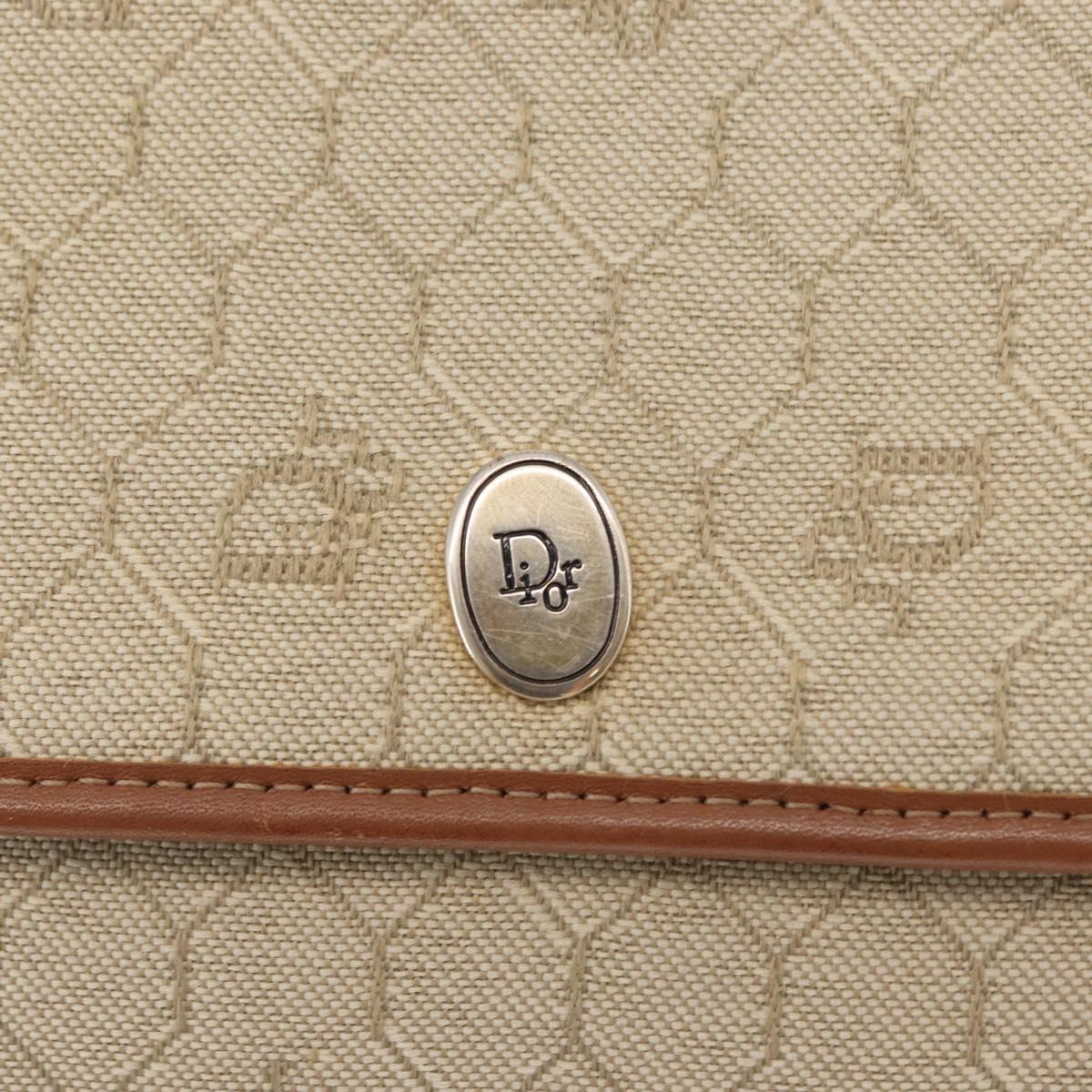 Christian Dior Honeycomb Canvas Chain Shoulder Bag PVC Beige Gold Auth 156494