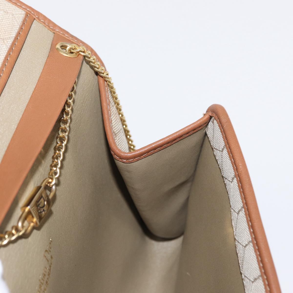 Christian Dior Honeycomb Canvas Chain Shoulder Bag PVC Beige Gold Auth 156494