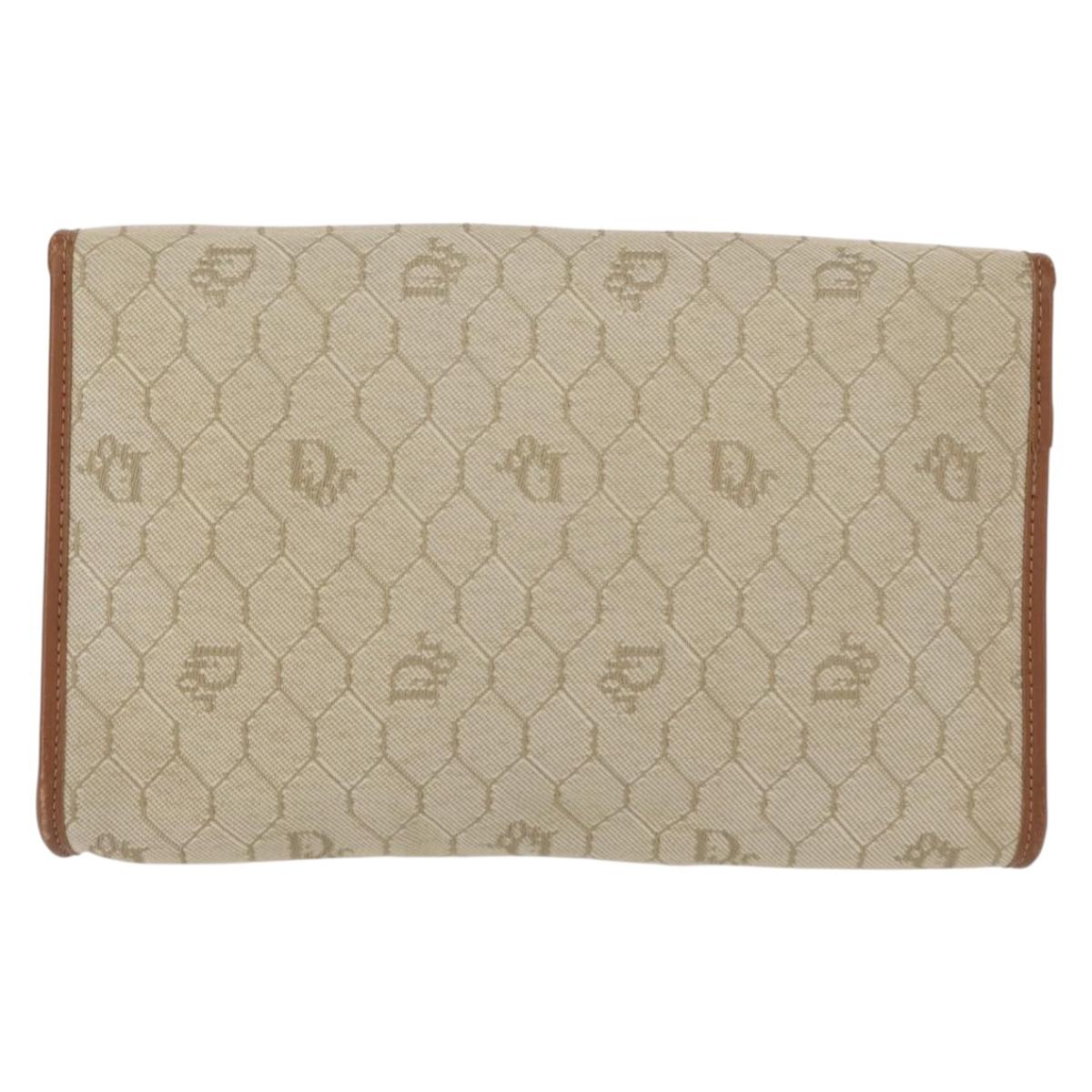 Christian Dior Honeycomb Canvas Chain Shoulder Bag PVC Beige Gold Auth 156494