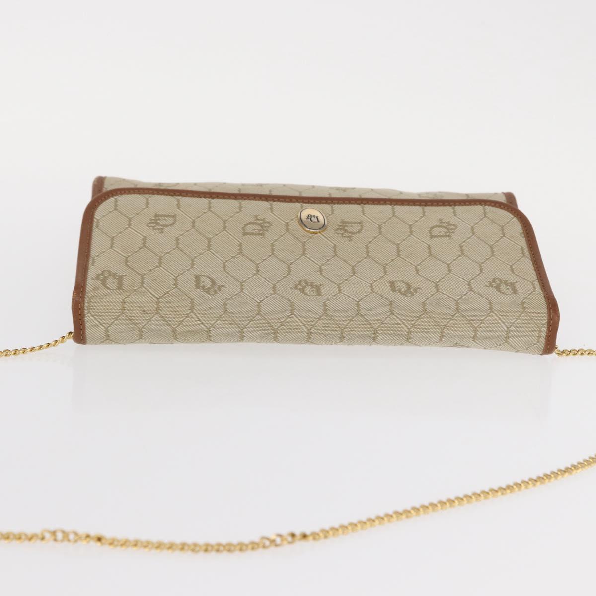 Christian Dior Honeycomb Canvas Chain Shoulder Bag PVC Beige Gold Auth 156494