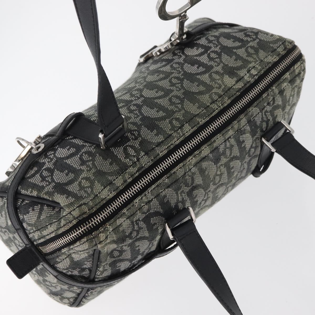Christian Dior Trotter Canvas Hand Bag Black Silver Auth 156495