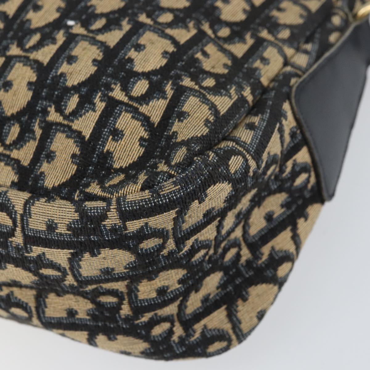 Christian Dior Trotter Canvas Shoulder Bag Navy Gold Auth 156496