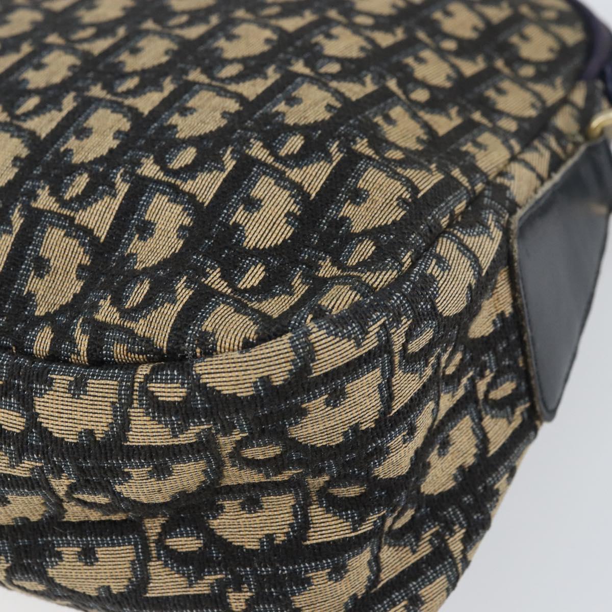 Christian Dior Trotter Canvas Shoulder Bag Navy Gold Auth 156496