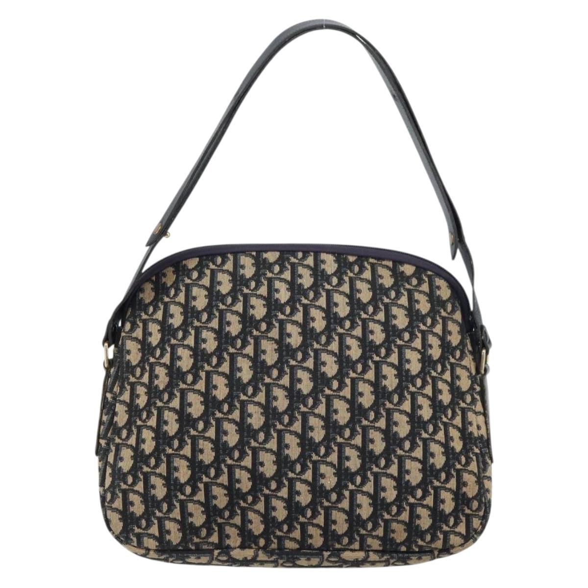 Christian Dior Trotter Canvas Shoulder Bag Navy Gold Auth 156496