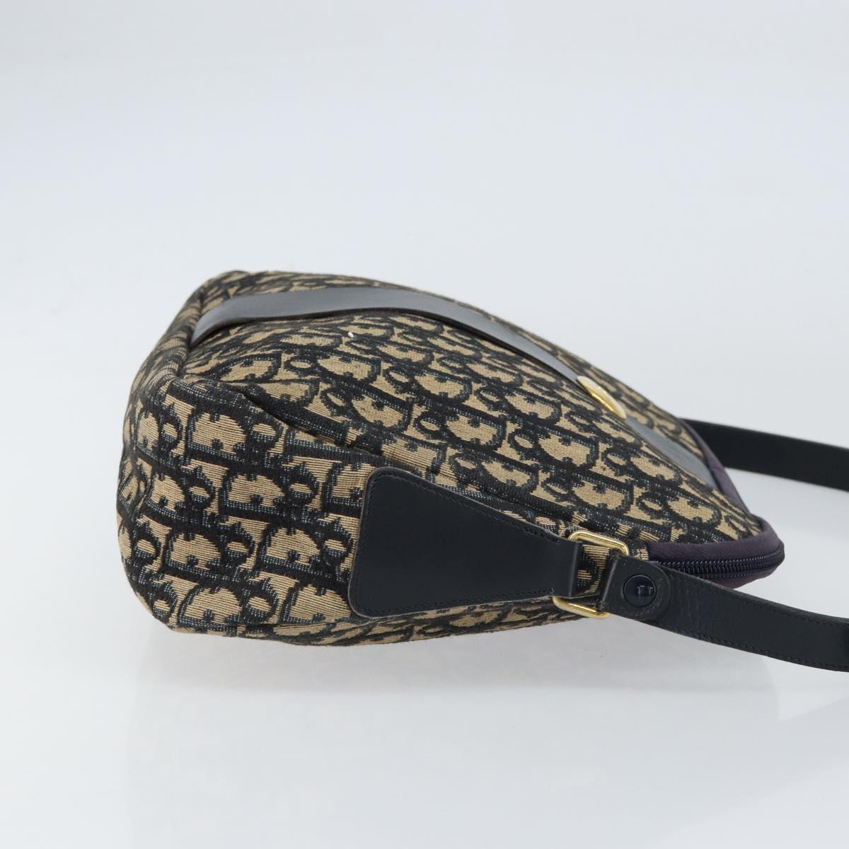 Christian Dior Trotter Canvas Shoulder Bag Navy Gold Auth 156496