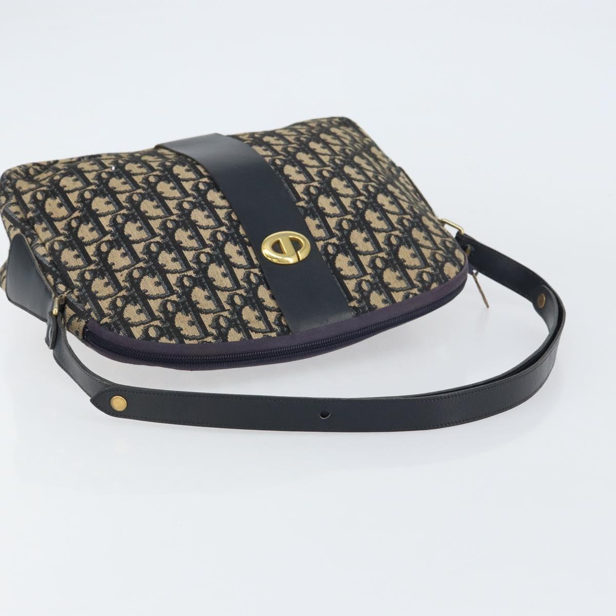 Christian Dior Trotter Canvas Shoulder Bag Navy Gold Auth 156496