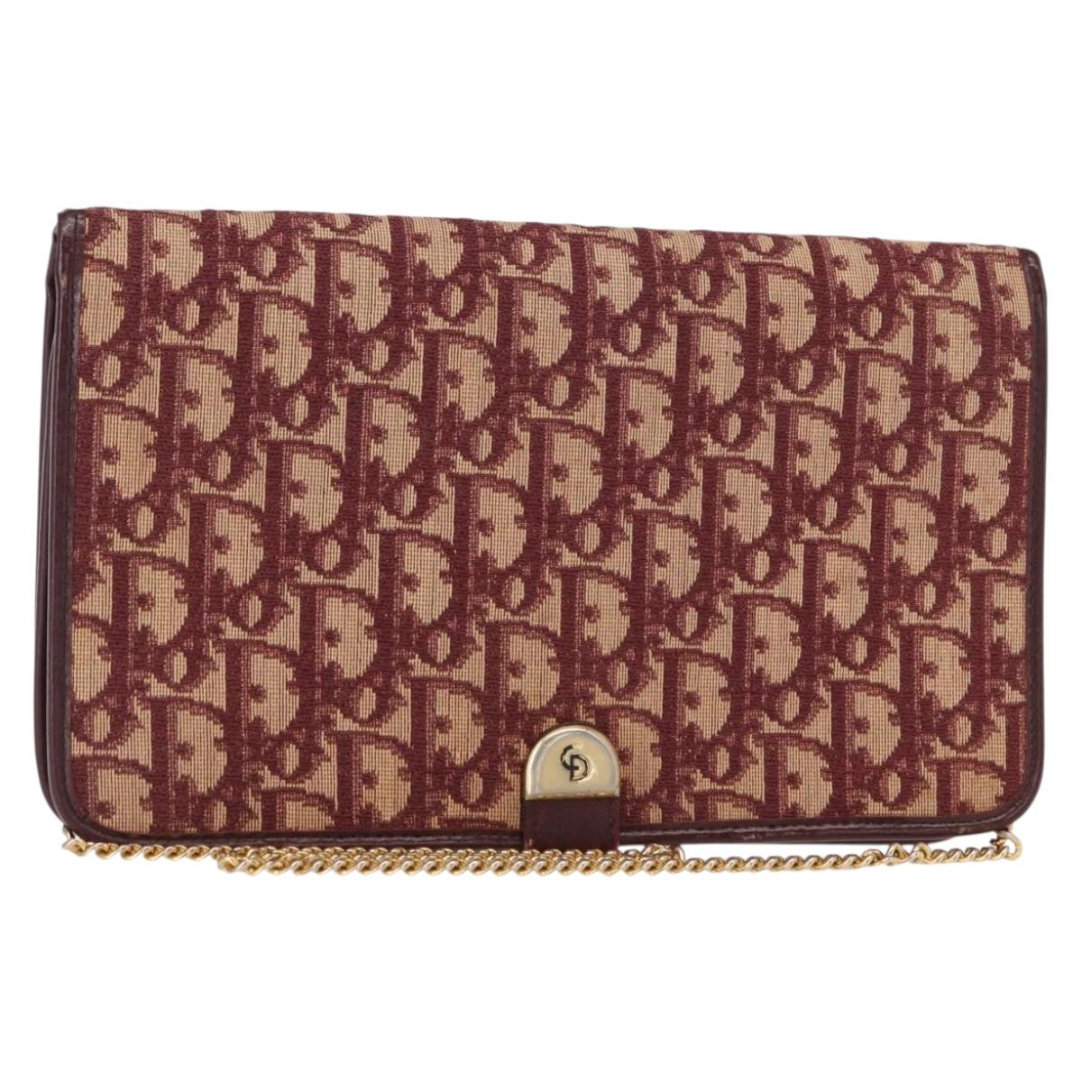 Christian Dior Trotter Canvas Chain Shoulder Bag Red Gold Auth 156497