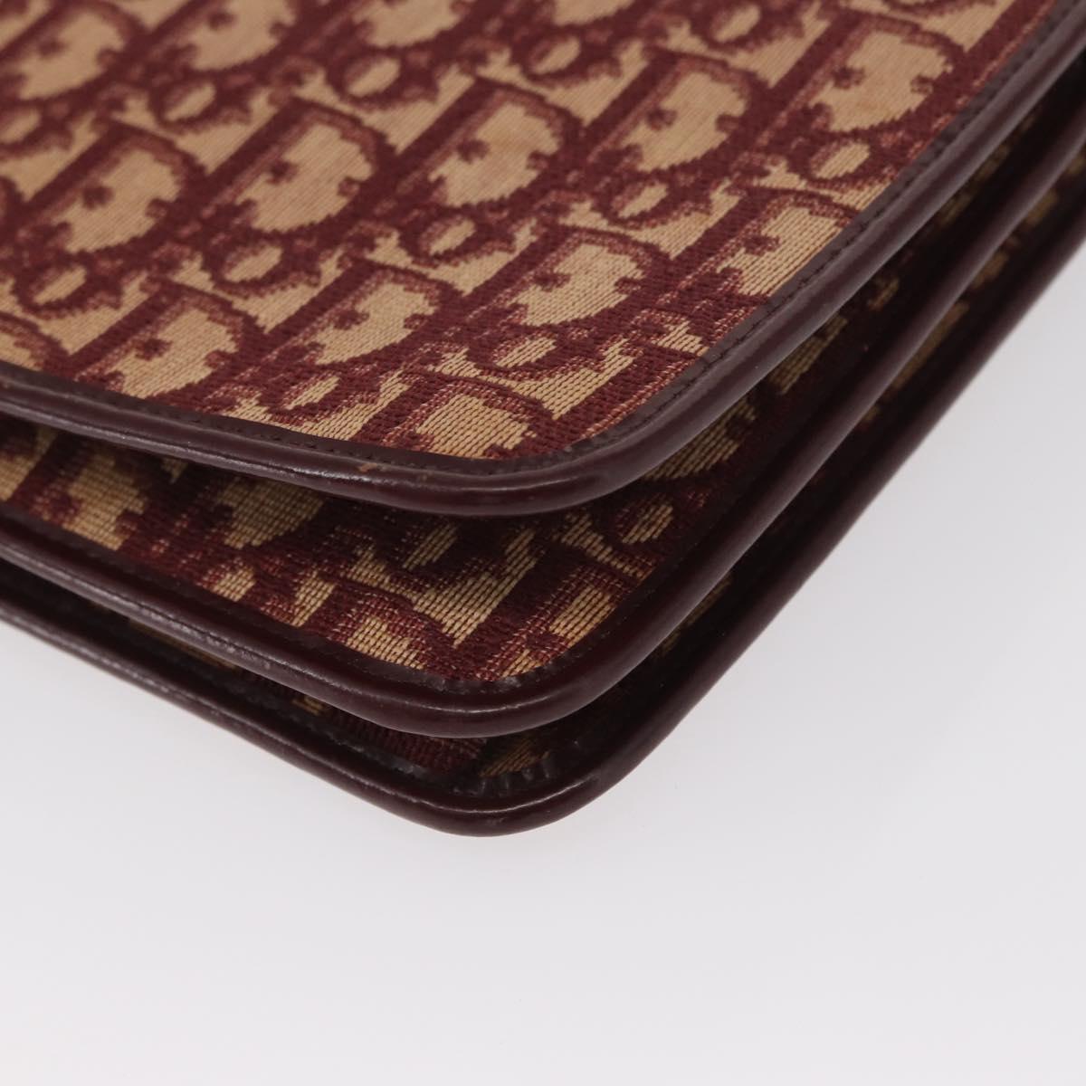 Christian Dior Trotter Canvas Chain Shoulder Bag Red Gold Auth 156497