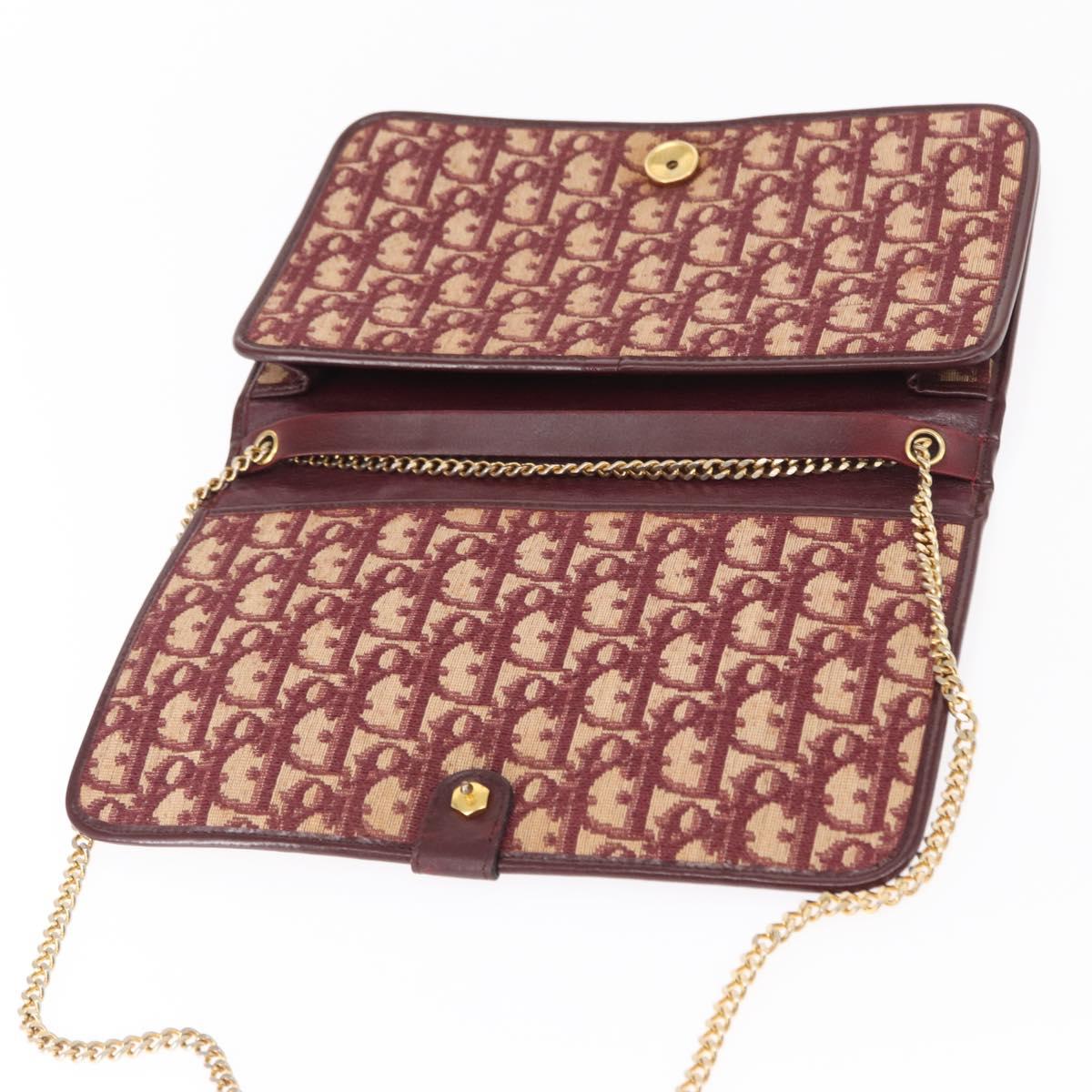 Christian Dior Trotter Canvas Chain Shoulder Bag Red Gold Auth 156497