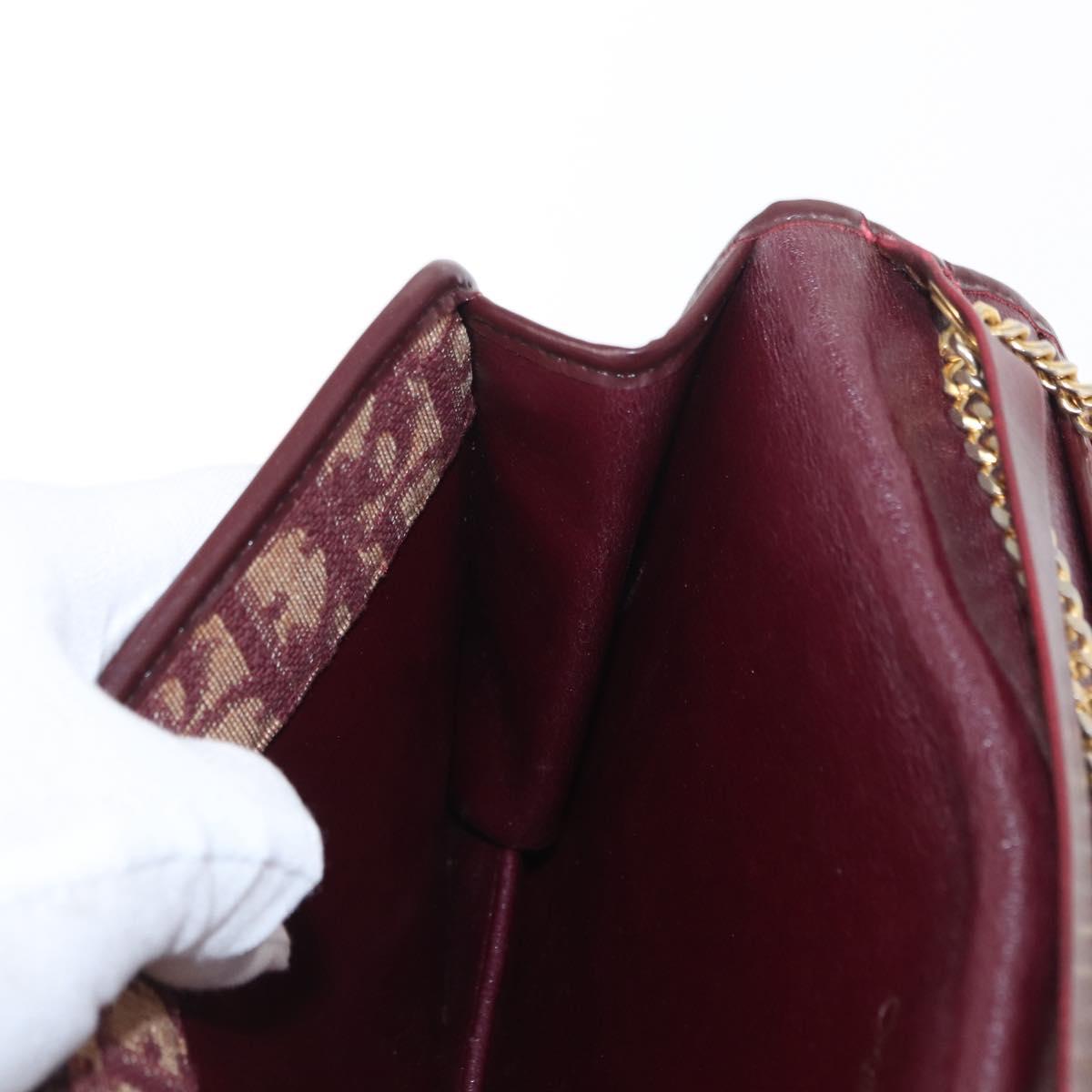 Christian Dior Trotter Canvas Chain Shoulder Bag Red Gold Auth 156497