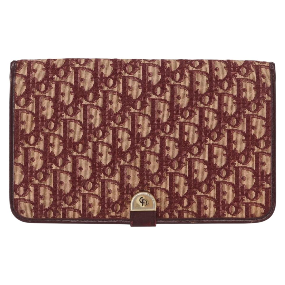 Christian Dior Trotter Canvas Chain Shoulder Bag Red Gold Auth 156497