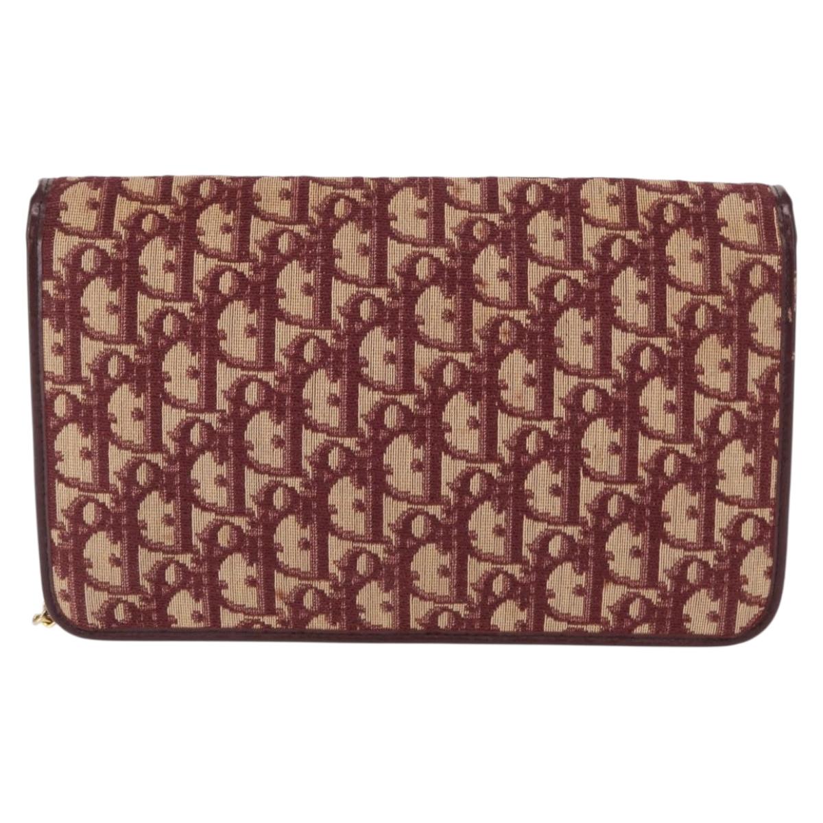 Christian Dior Trotter Canvas Chain Shoulder Bag Red Gold Auth 156497