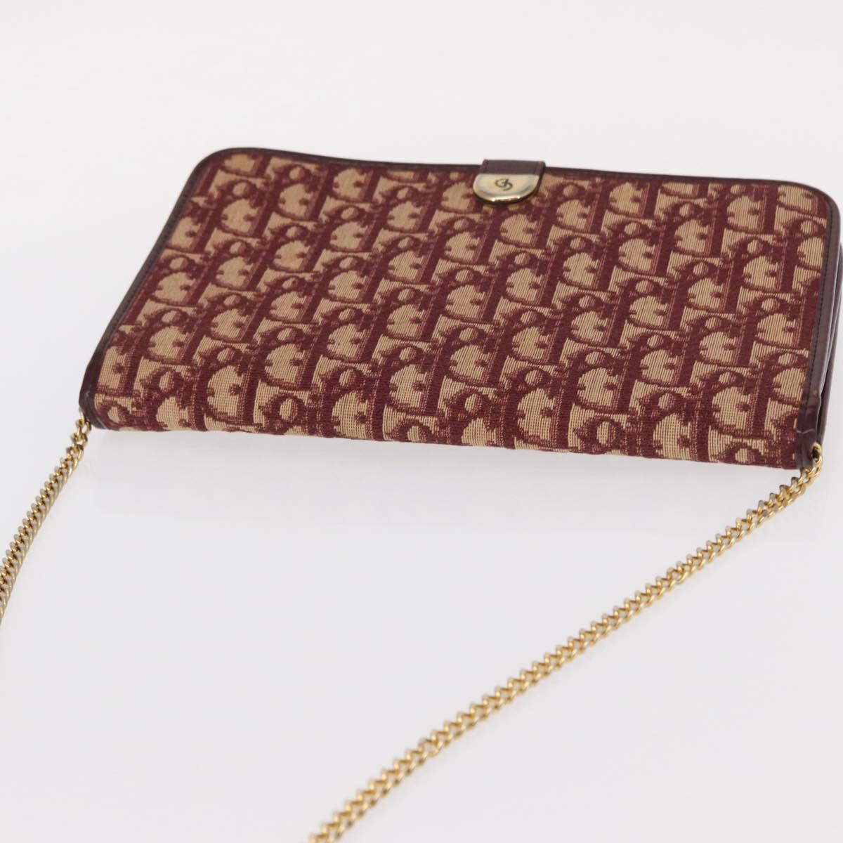 Christian Dior Trotter Canvas Chain Shoulder Bag Red Gold Auth 156497