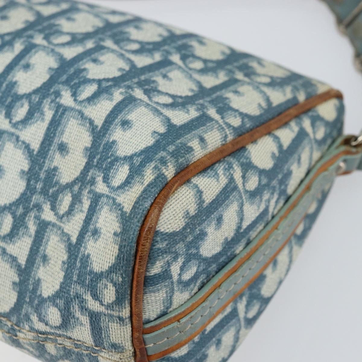 Christian Dior Trotter Canvas Romantic Shoulder Bag PVC Navy Silver Auth 156499