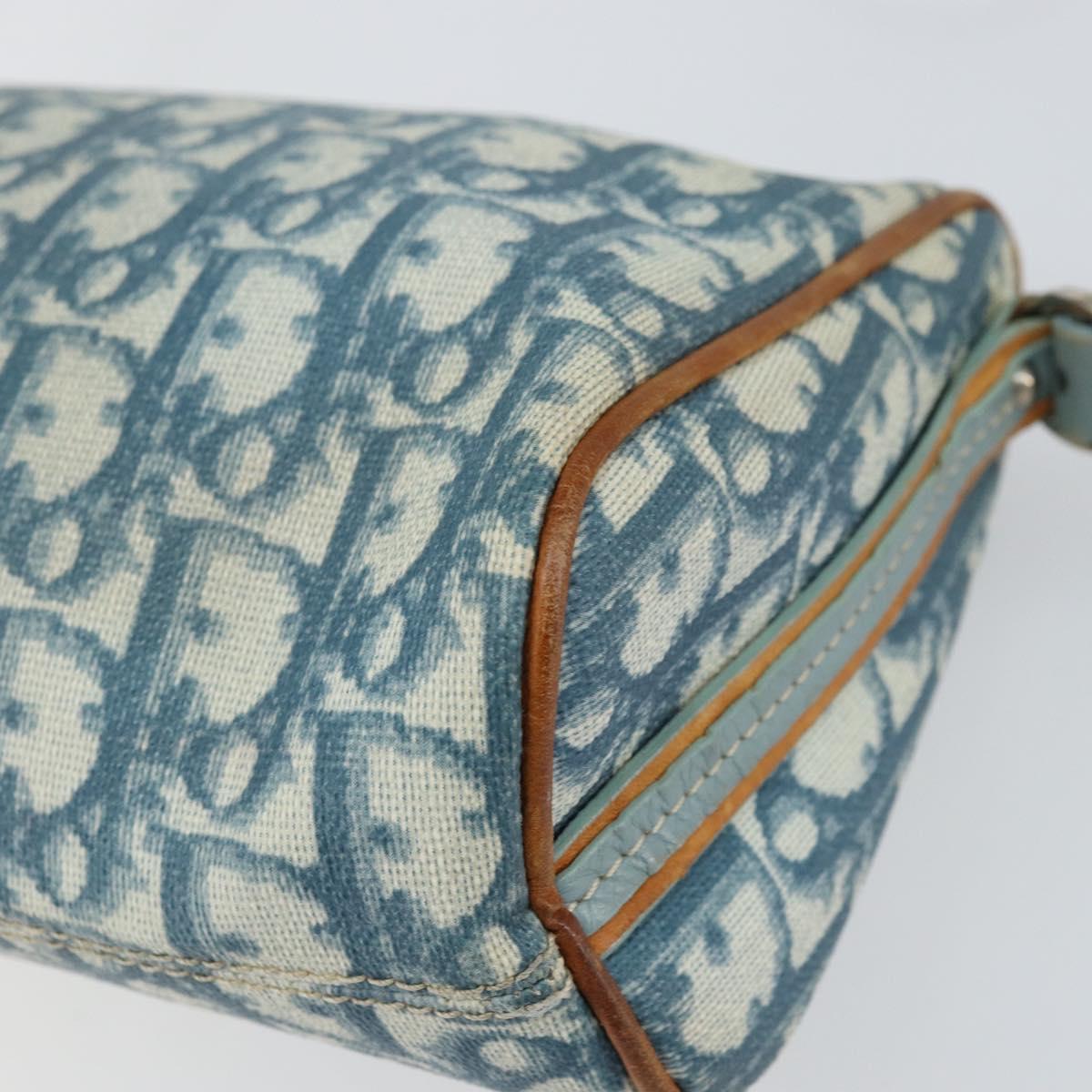 Christian Dior Trotter Canvas Romantic Shoulder Bag PVC Navy Silver Auth 156499