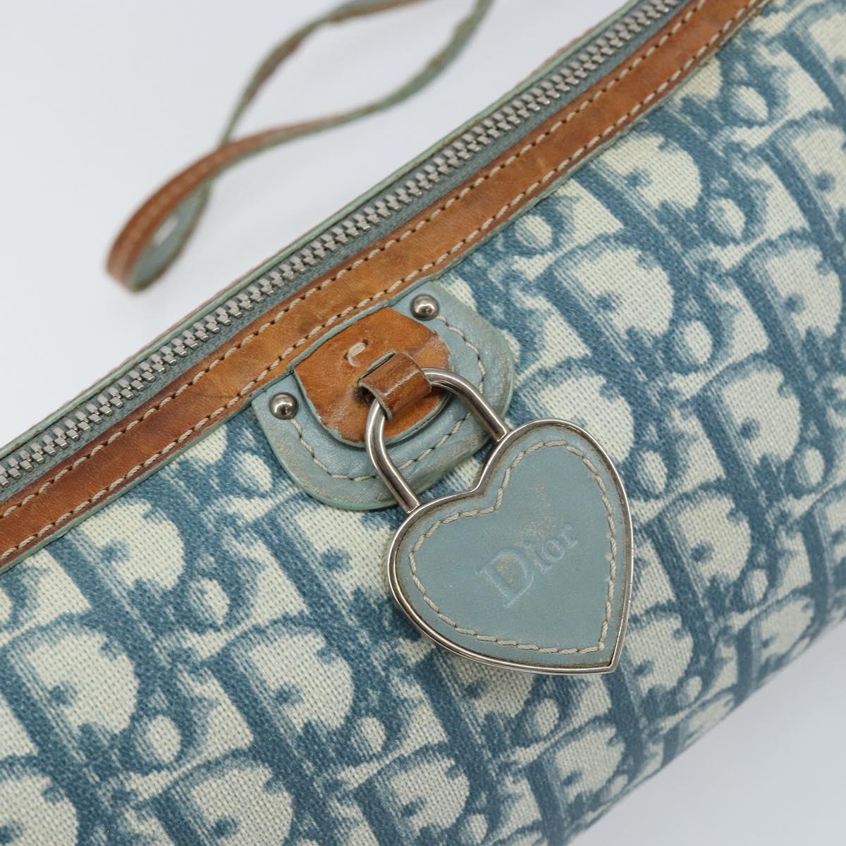 Christian Dior Trotter Canvas Romantic Shoulder Bag PVC Navy Silver Auth 156499