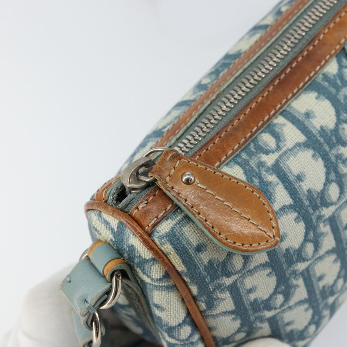 Christian Dior Trotter Canvas Romantic Shoulder Bag PVC Navy Silver Auth 156499