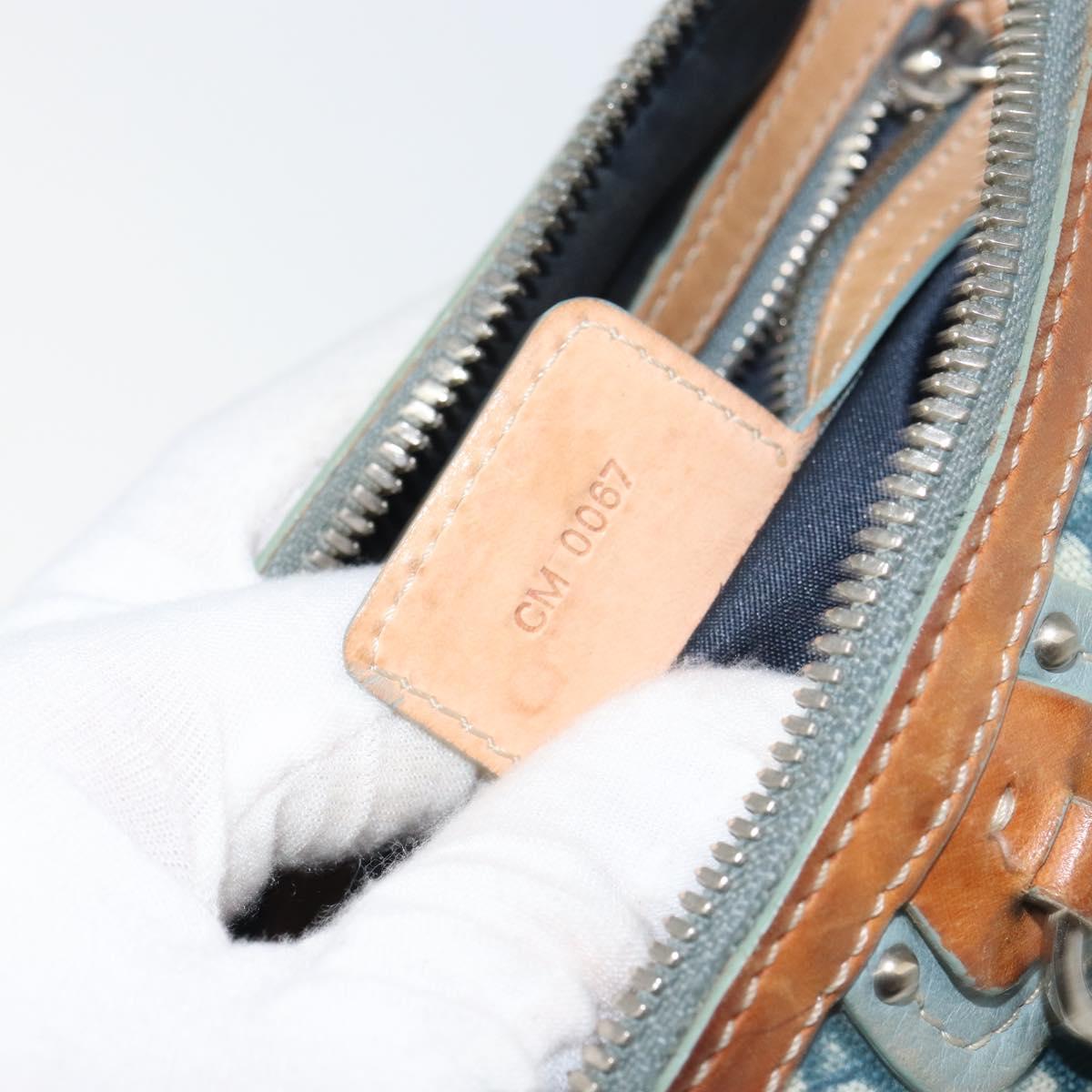 Christian Dior Trotter Canvas Romantic Shoulder Bag PVC Navy Silver Auth 156499