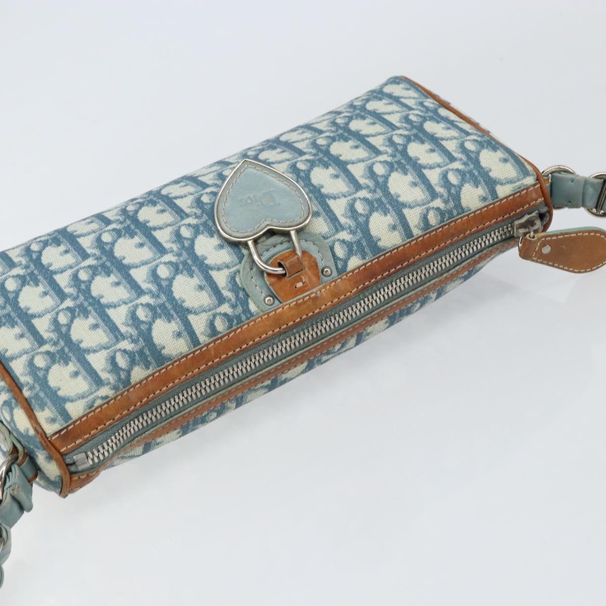 Christian Dior Trotter Canvas Romantic Shoulder Bag PVC Navy Silver Auth 156499