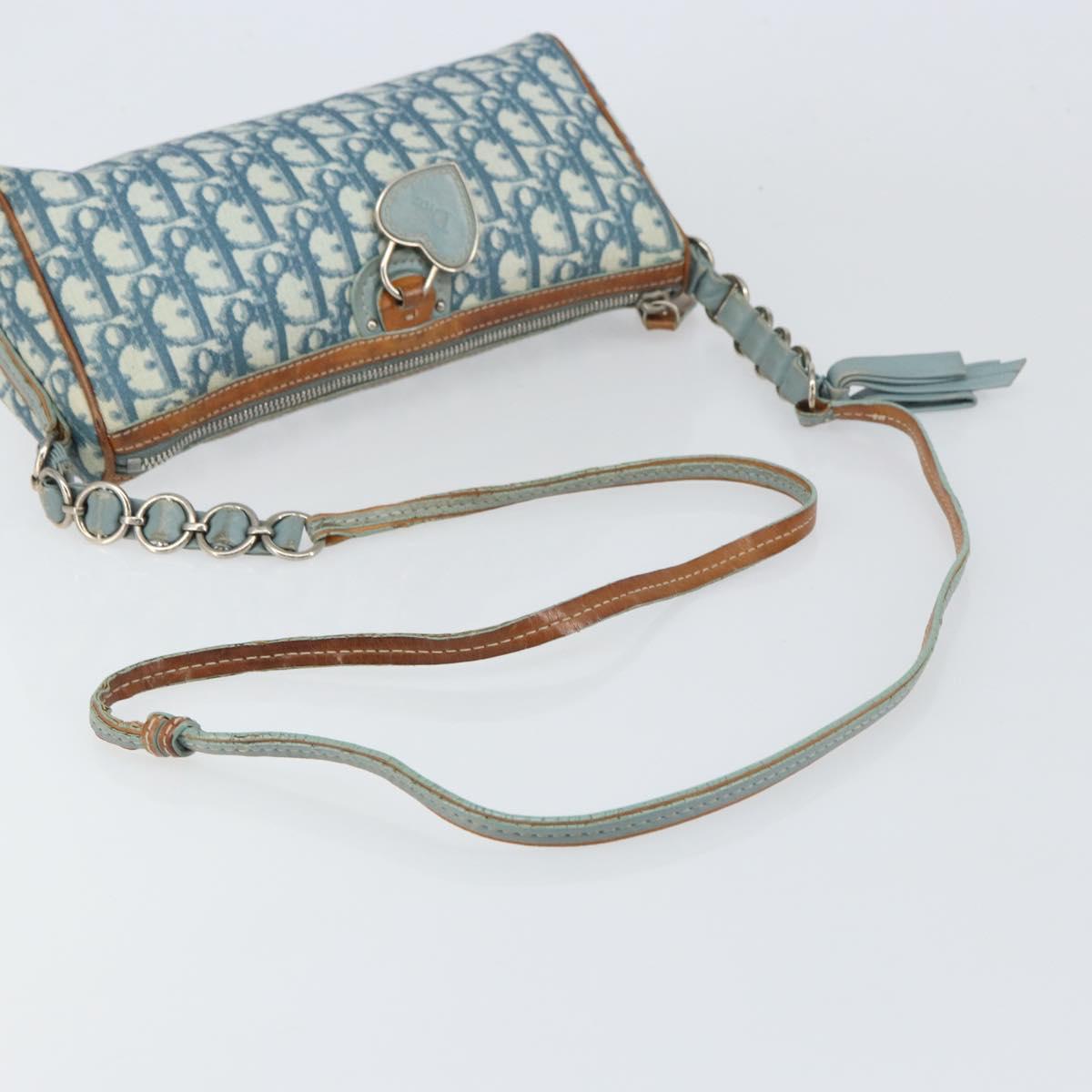 Christian Dior Trotter Canvas Romantic Shoulder Bag PVC Navy Silver Auth 156499V