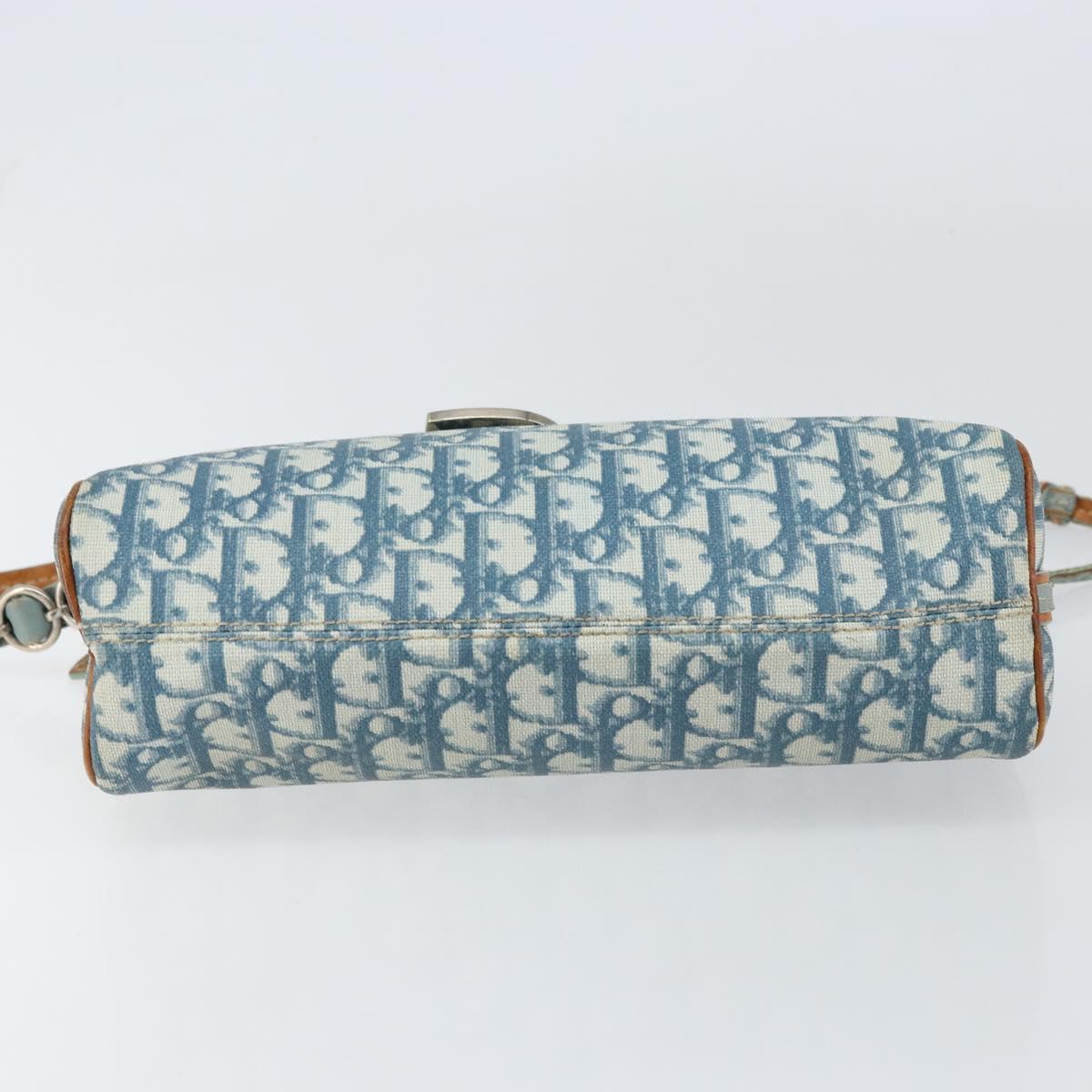 Christian Dior Trotter Canvas Romantic Shoulder Bag PVC Navy Silver Auth 156499