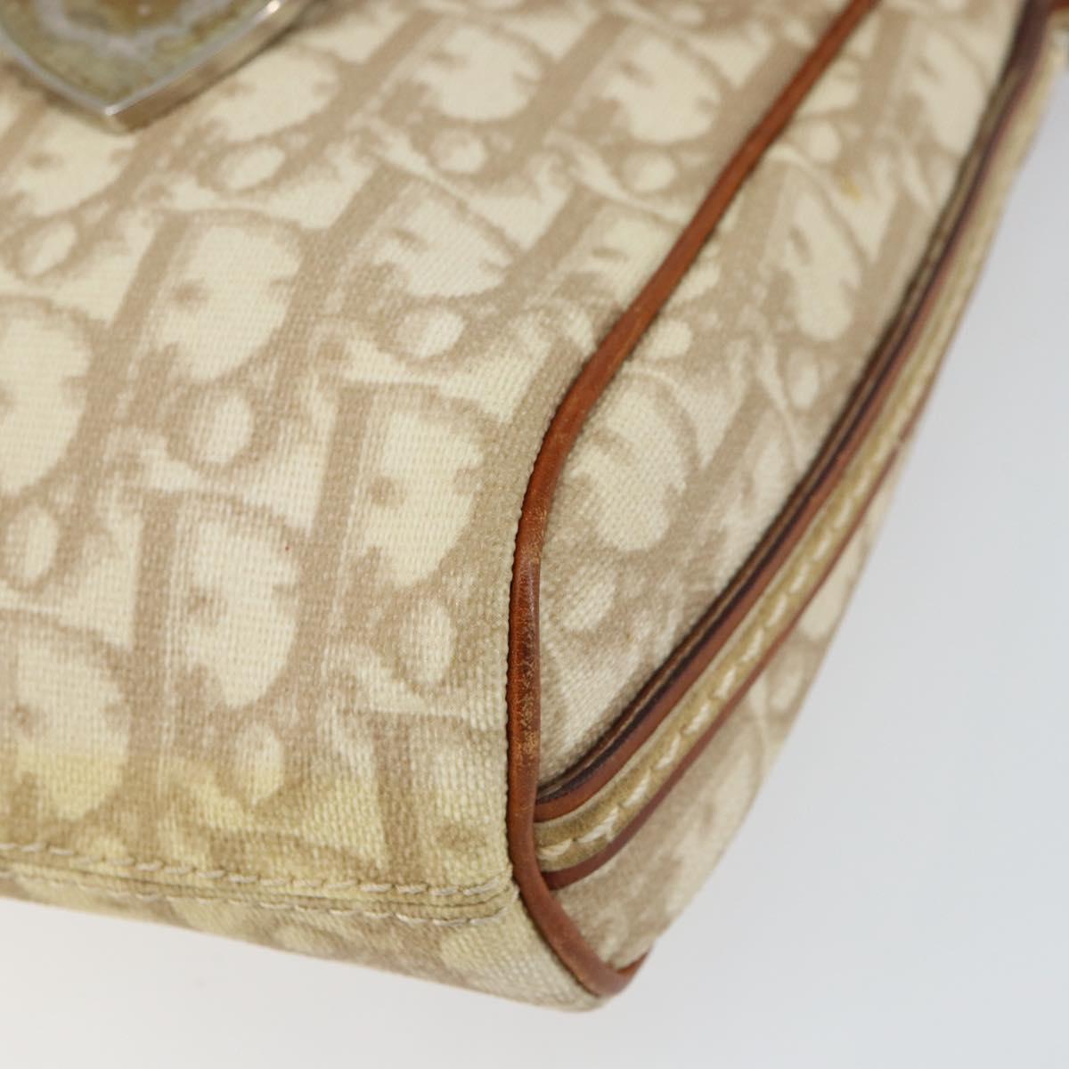 Christian Dior Trotter Canvas Romantic Shoulder Bag PVC Beige Silver Auth 156500