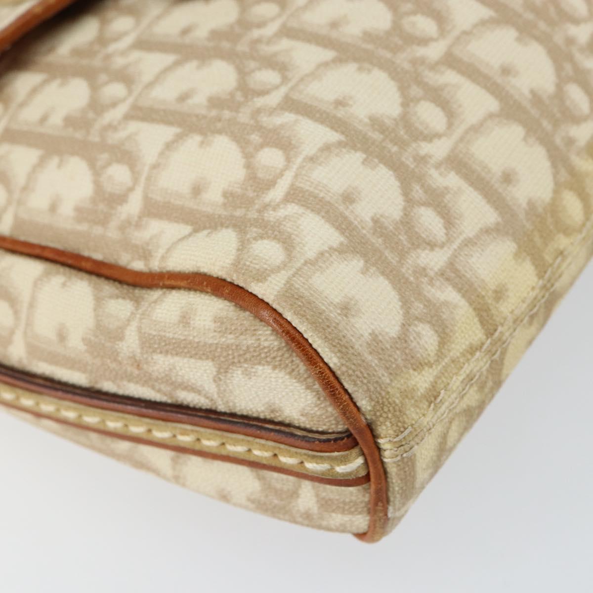 Christian Dior Trotter Canvas Romantic Shoulder Bag PVC Beige Silver Auth 156500