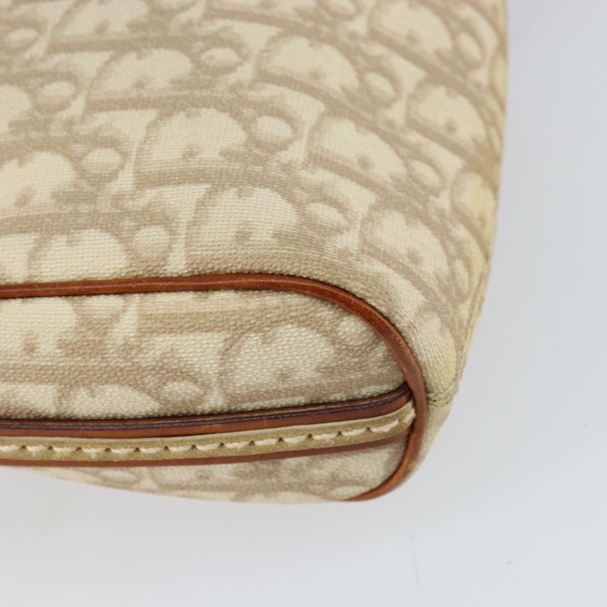 Christian Dior Trotter Canvas Romantic Shoulder Bag PVC Beige Silver Auth 156500
