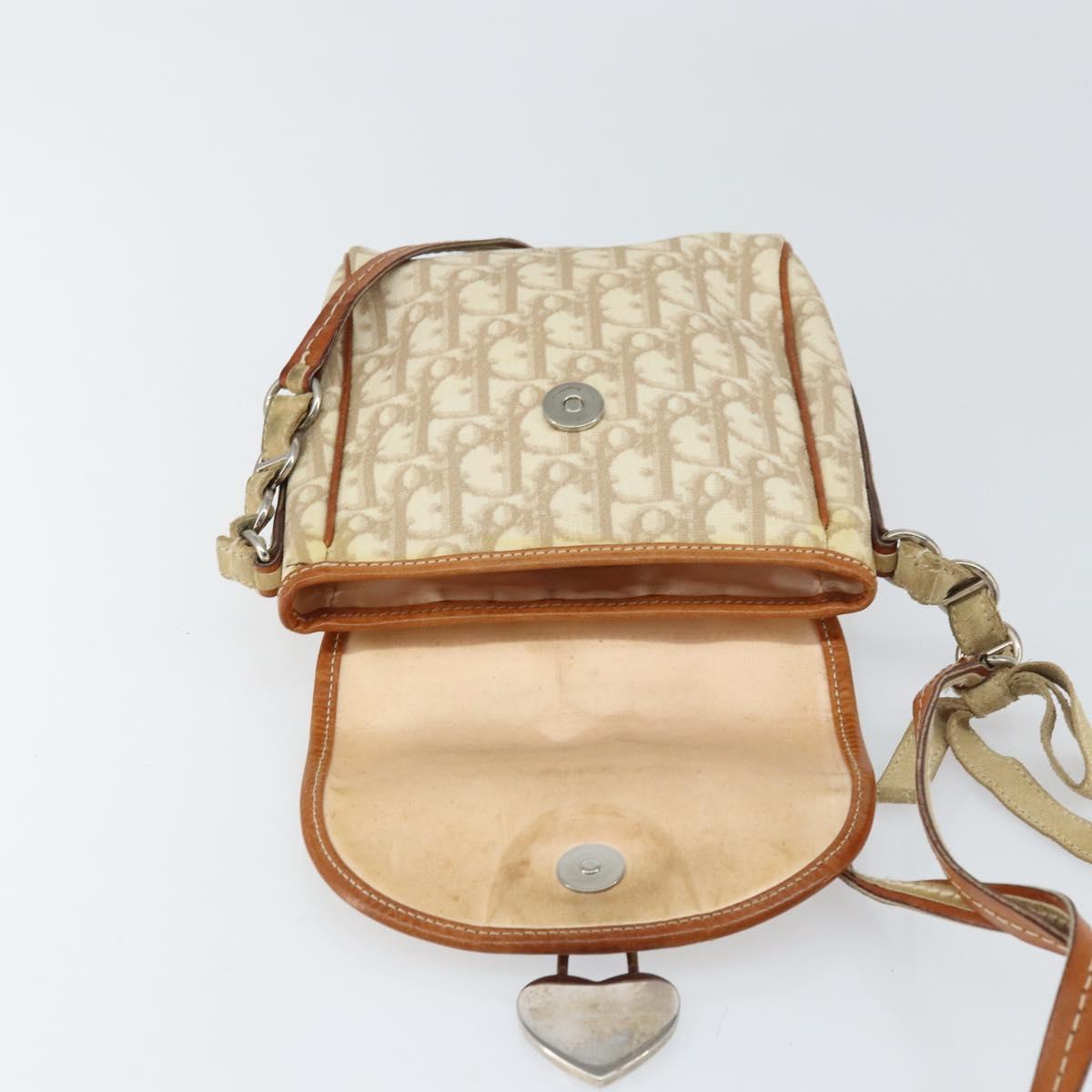 Christian Dior Trotter Canvas Romantic Shoulder Bag PVC Beige Silver Auth 156500