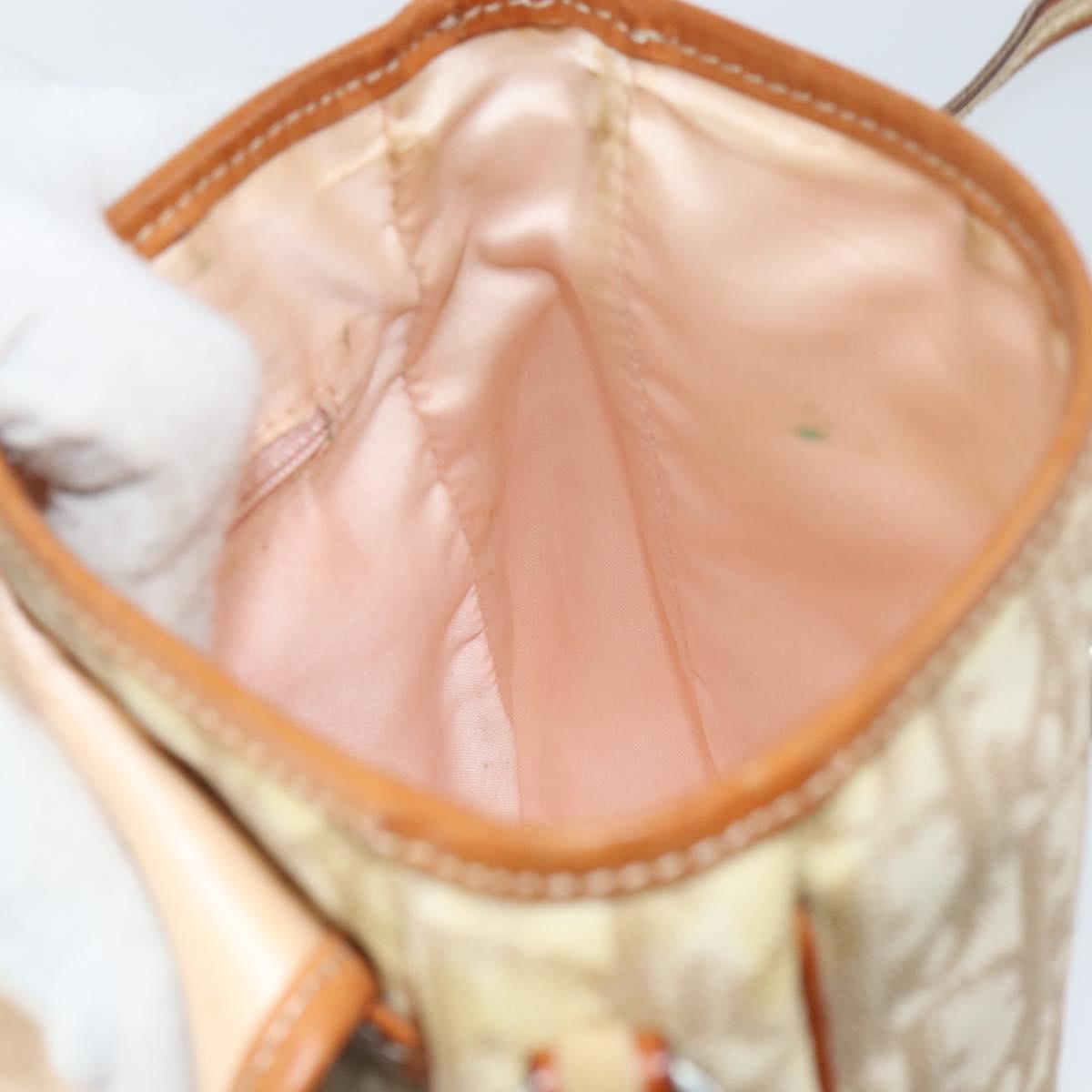 Christian Dior Trotter Canvas Romantic Shoulder Bag PVC Beige Silver Auth 156500