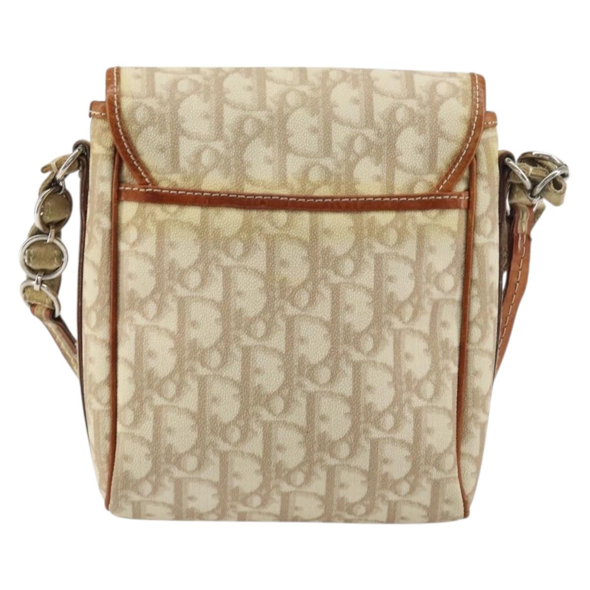 Christian Dior Trotter Canvas Romantic Shoulder Bag PVC Beige Silver Auth 156500