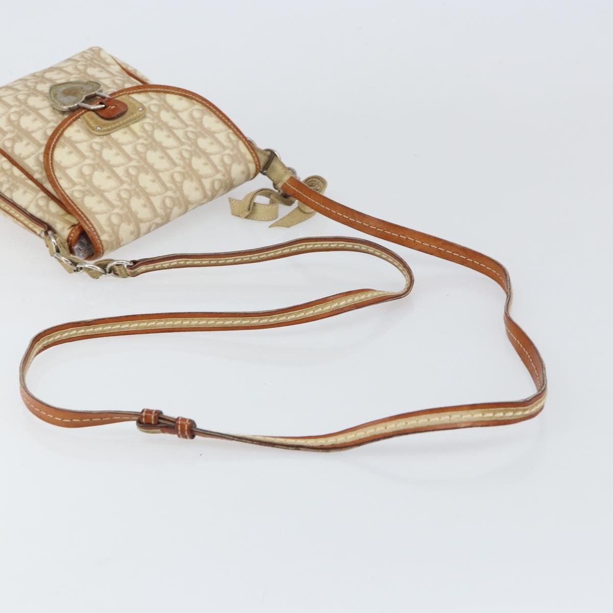 Christian Dior Trotter Canvas Romantic Shoulder Bag PVC Beige Silver Auth 156500