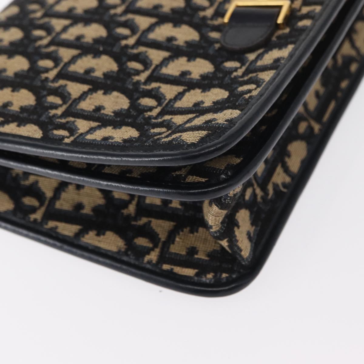 Christian Dior Trotter Canvas Chain Shoulder Bag Navy Gold Auth 156501V