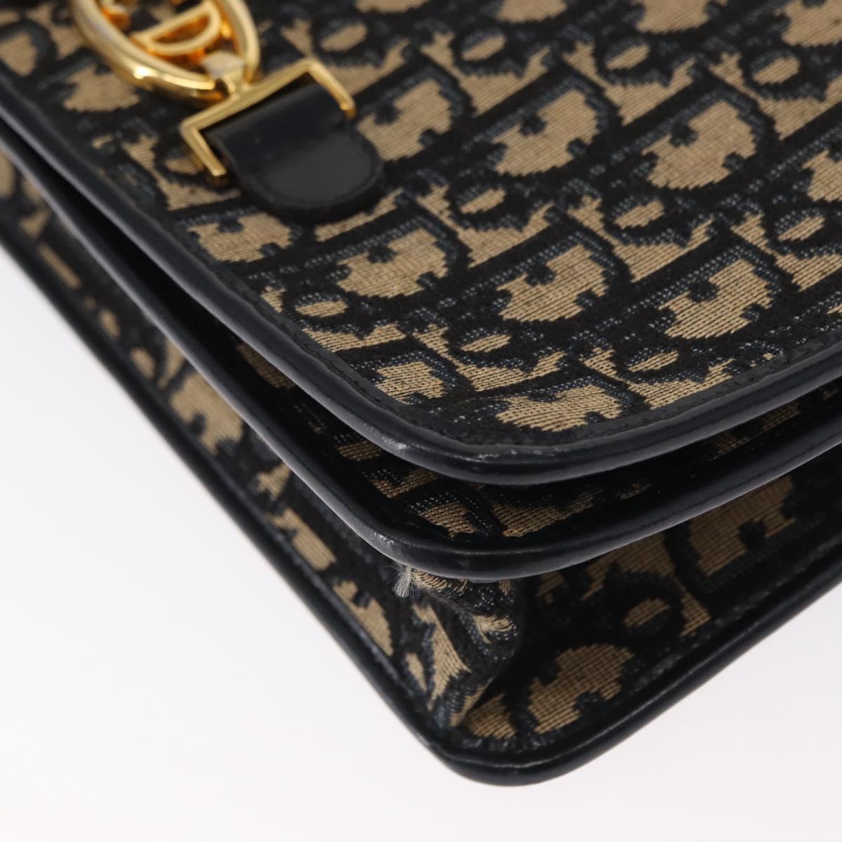 Christian Dior Trotter Canvas Chain Shoulder Bag Navy Gold Auth 156501V