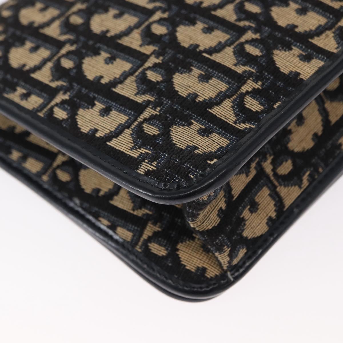 Christian Dior Trotter Canvas Chain Shoulder Bag Navy Gold Auth 156501V