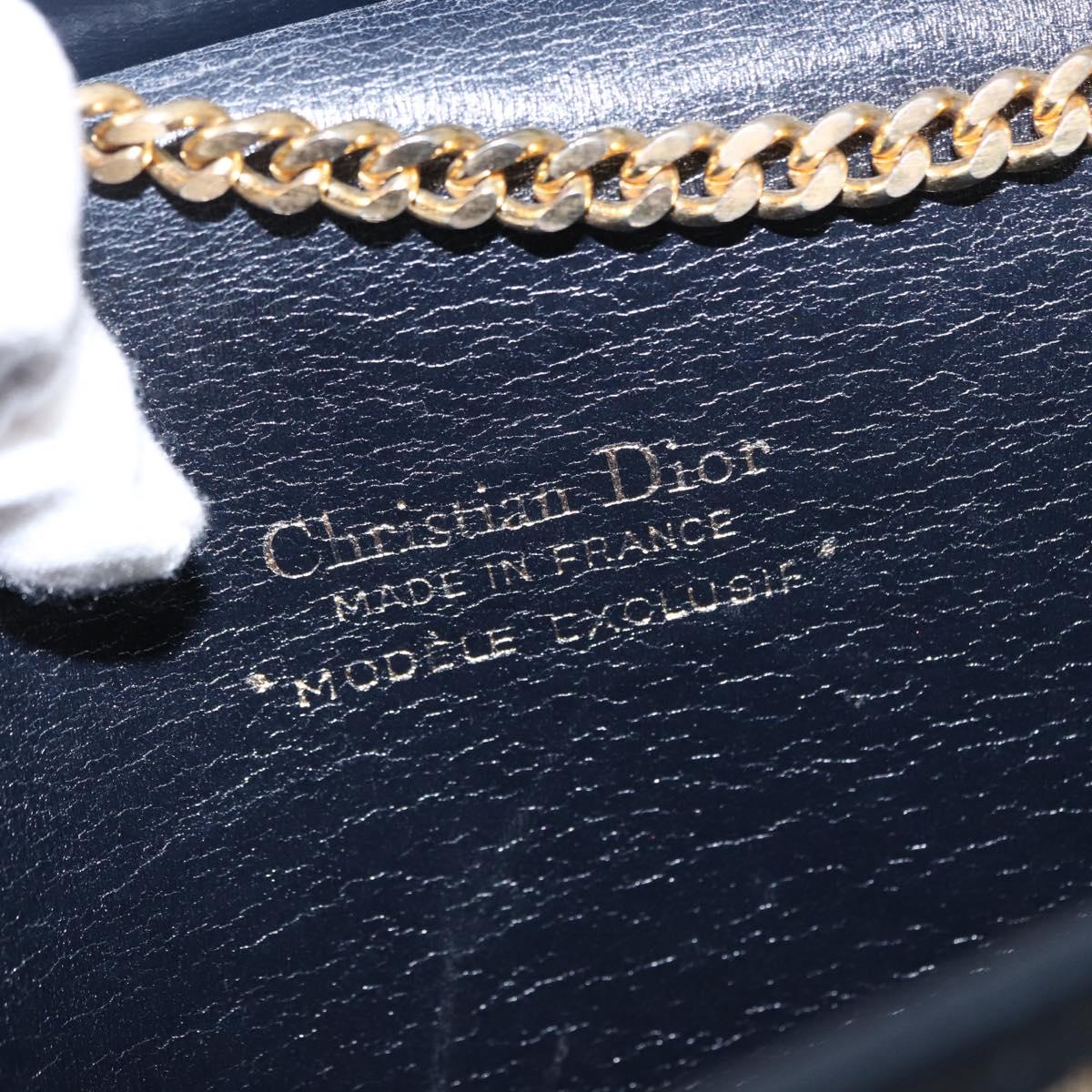 Christian Dior Trotter Canvas Chain Shoulder Bag Navy Gold Auth 156501V