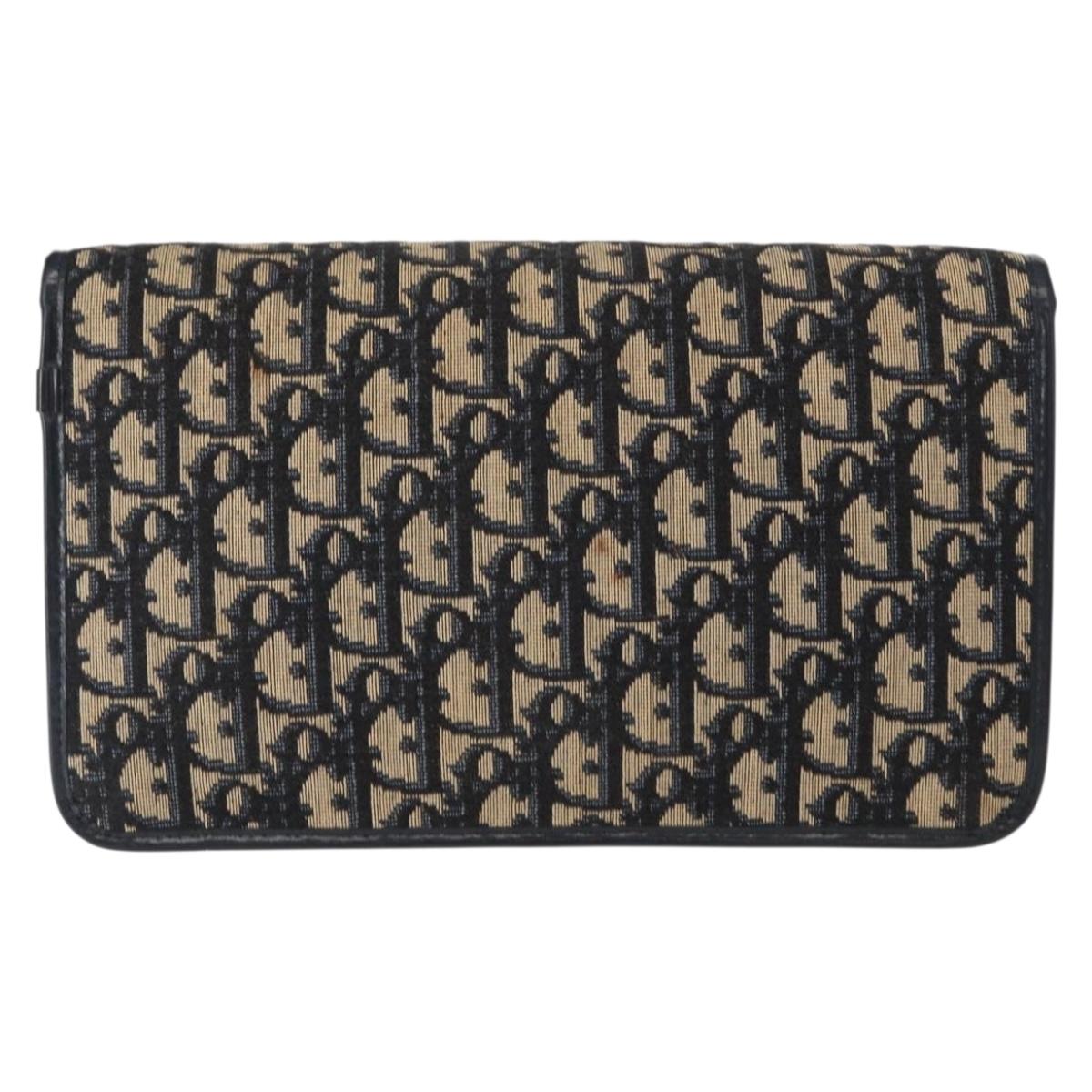 Christian Dior Trotter Canvas Chain Shoulder Bag Navy Gold Auth 156501V