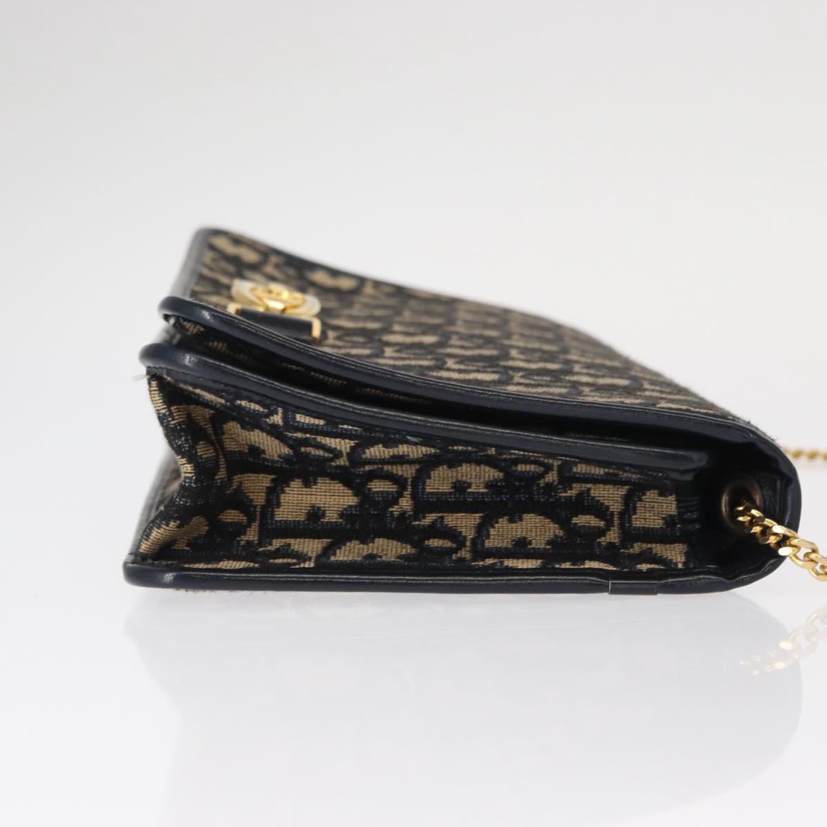 Christian Dior Trotter Canvas Chain Shoulder Bag Navy Gold Auth 156501V
