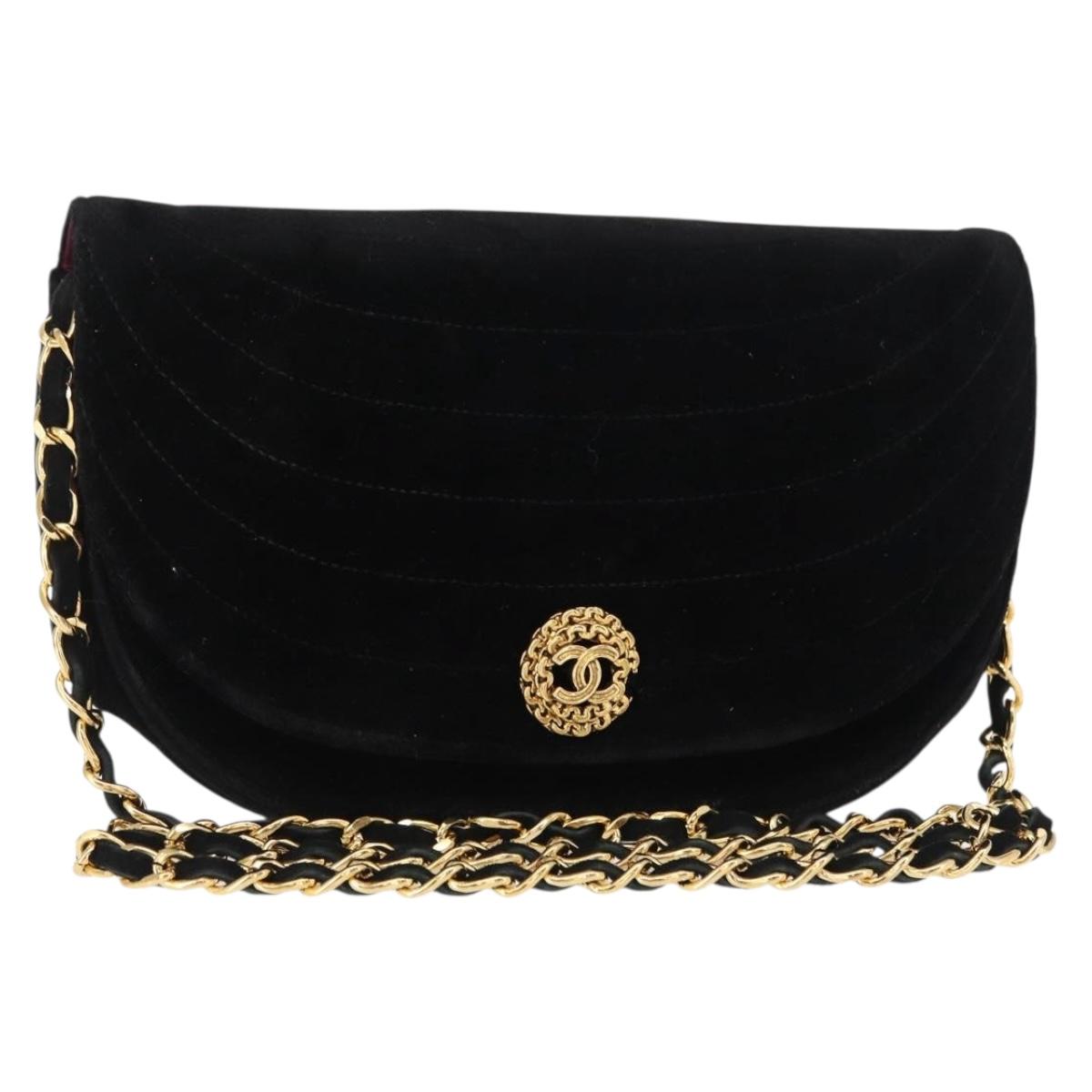 CHANEL Chain Shoulder Bag Velor Black Gold CC Auth 156502