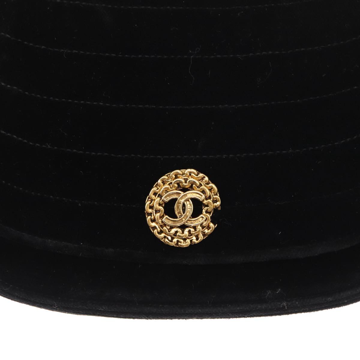 CHANEL Chain Shoulder Bag Velor Black Gold CC Auth 156502