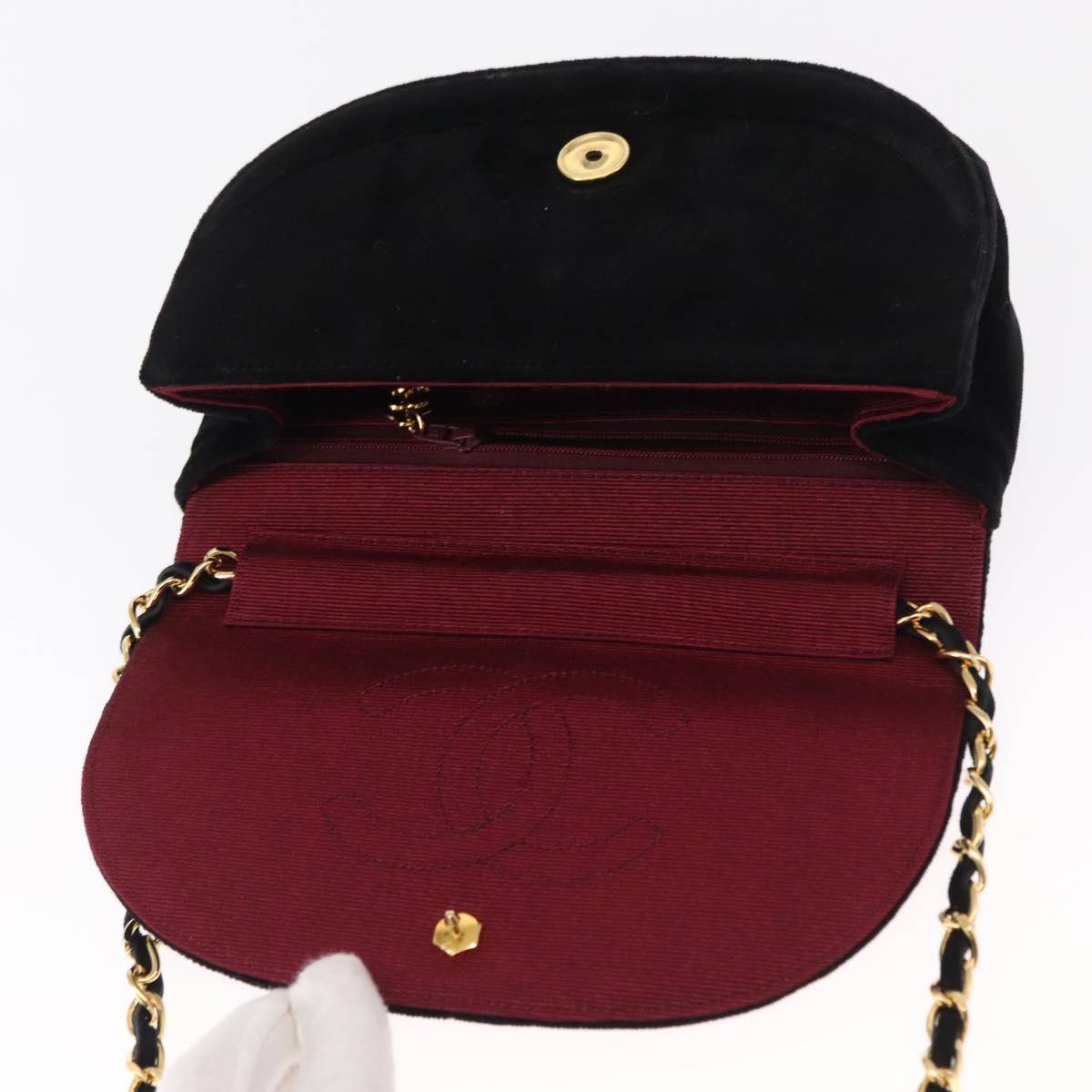 CHANEL Chain Shoulder Bag Velor Black Gold CC Auth 156502