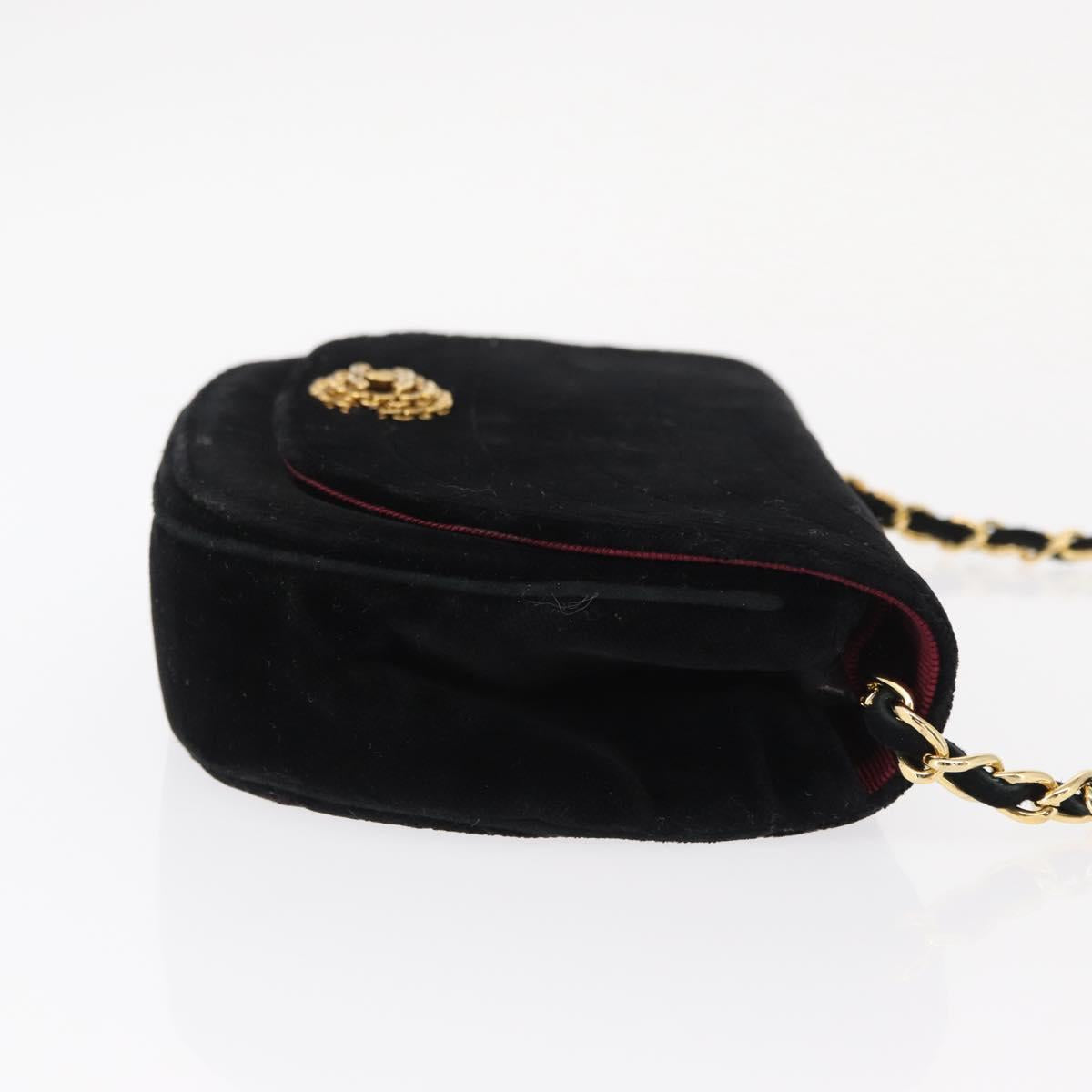 CHANEL Chain Shoulder Bag Velor Black Gold CC Auth 156502