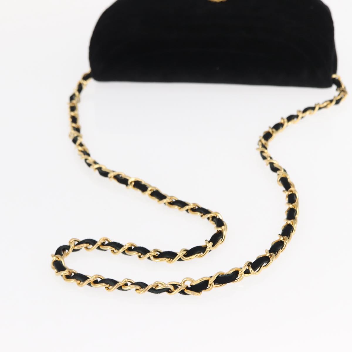 CHANEL Chain Shoulder Bag Velor Black Gold CC Auth 156502