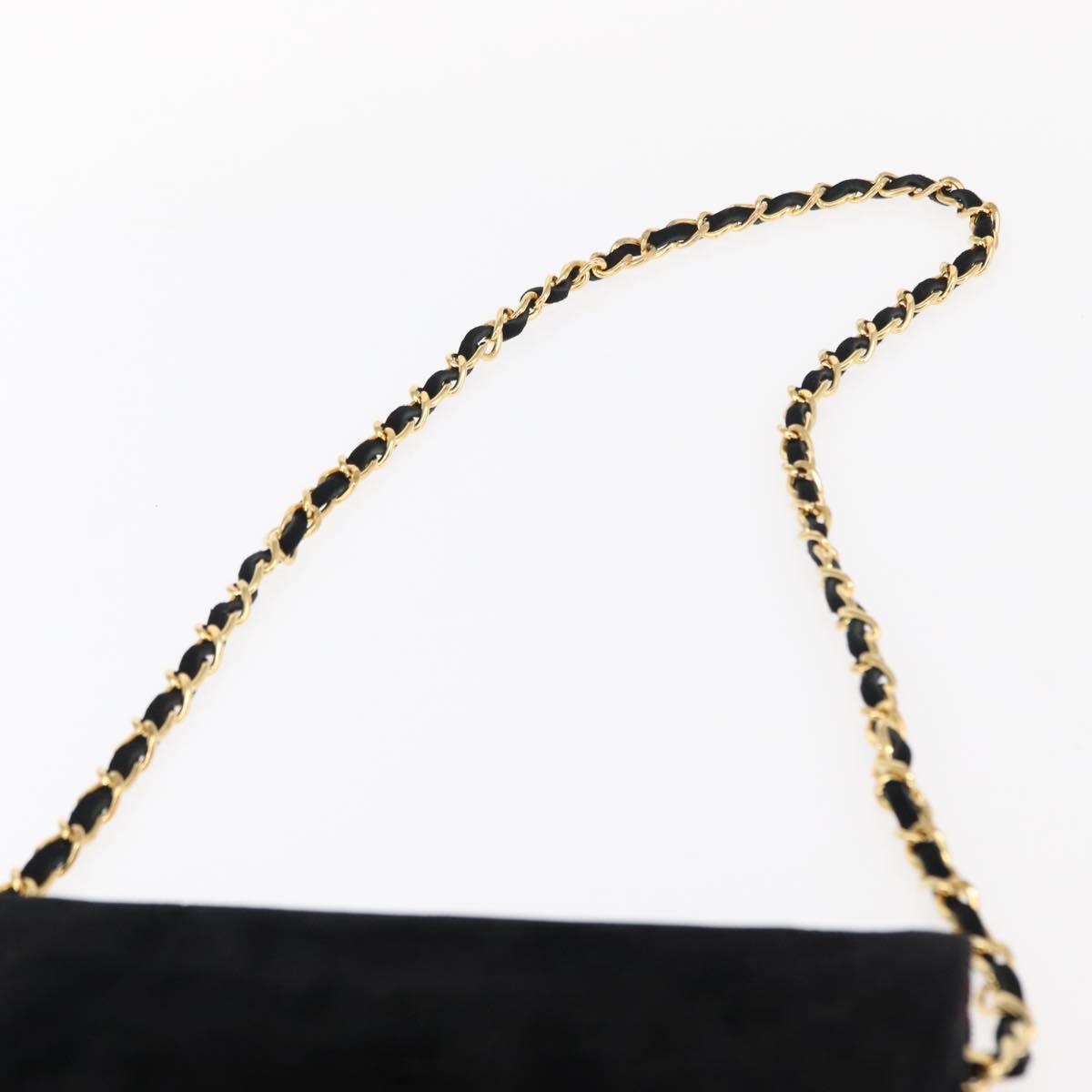 CHANEL Chain Shoulder Bag Velor Black Gold CC Auth 156502