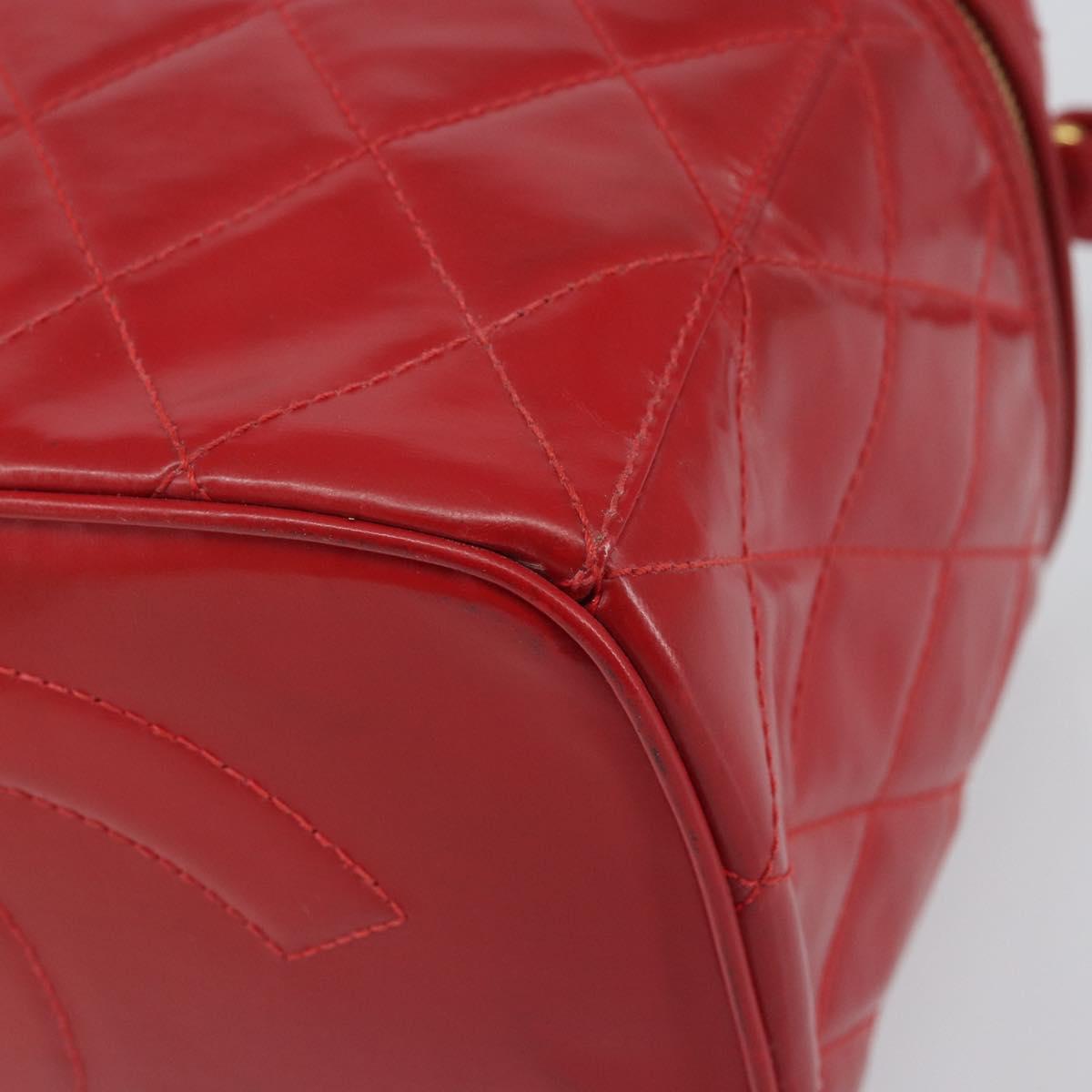 CHANEL Matelasse Vanity Hand Bag Patent leather 2way Red Gold CC Auth 156504