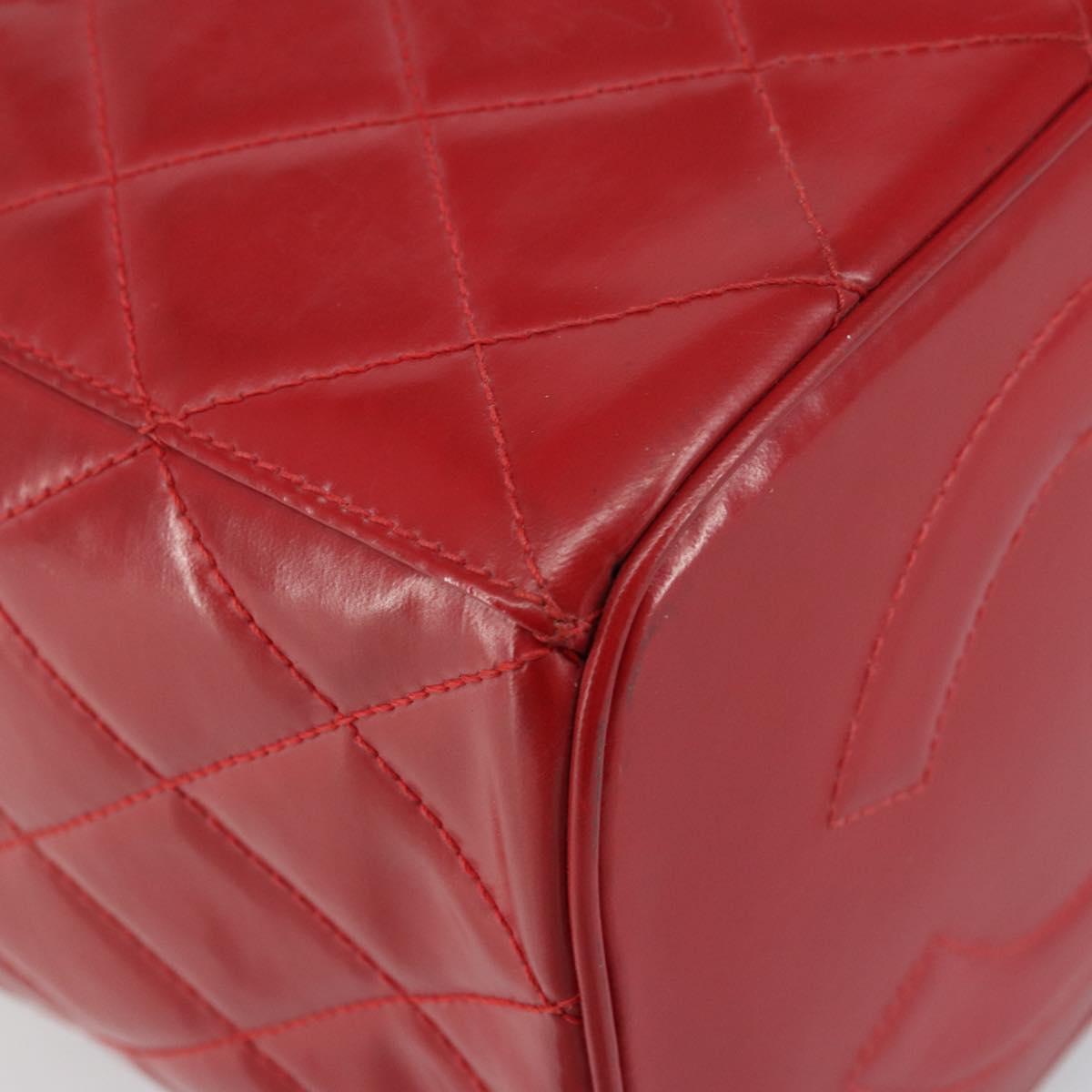 CHANEL Matelasse Vanity Hand Bag Patent leather 2way Red Gold CC Auth 156504