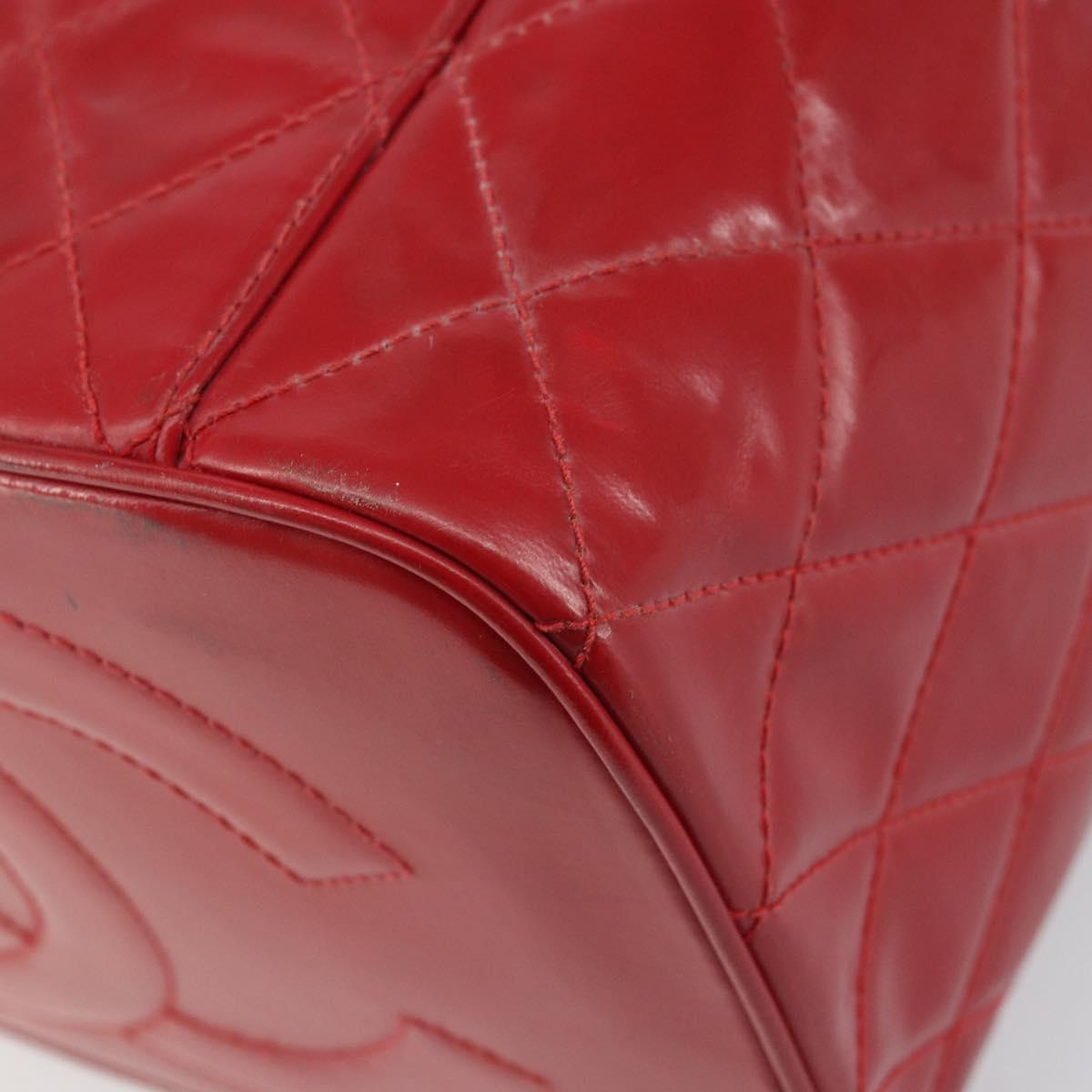 CHANEL Matelasse Vanity Hand Bag Patent leather 2way Red Gold CC Auth 156504